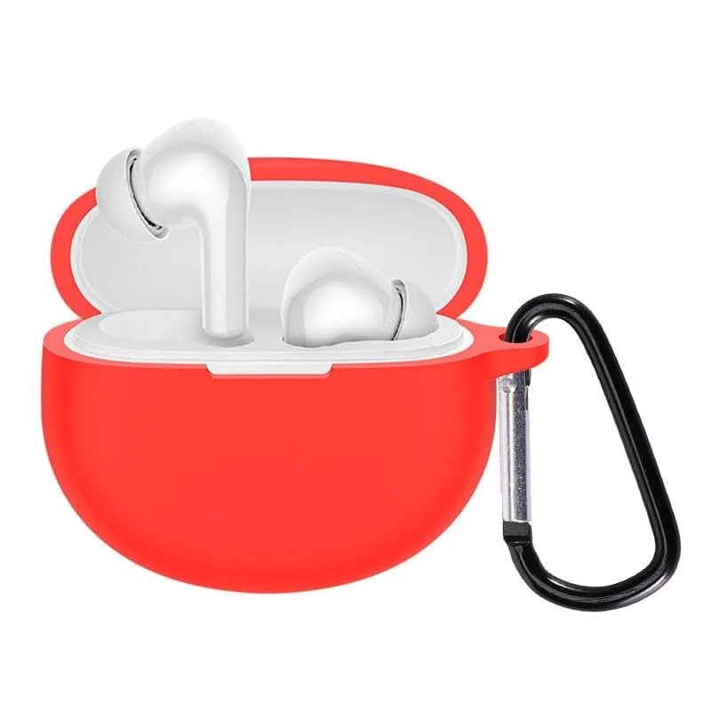 DL3 Mobilak Silicone Case Compatible with Xiaomi Redmi Buds 4 Active Earbuds, Soft Silicone Protective Case Cover, Shockproof Sleeve with Carabiner - Red