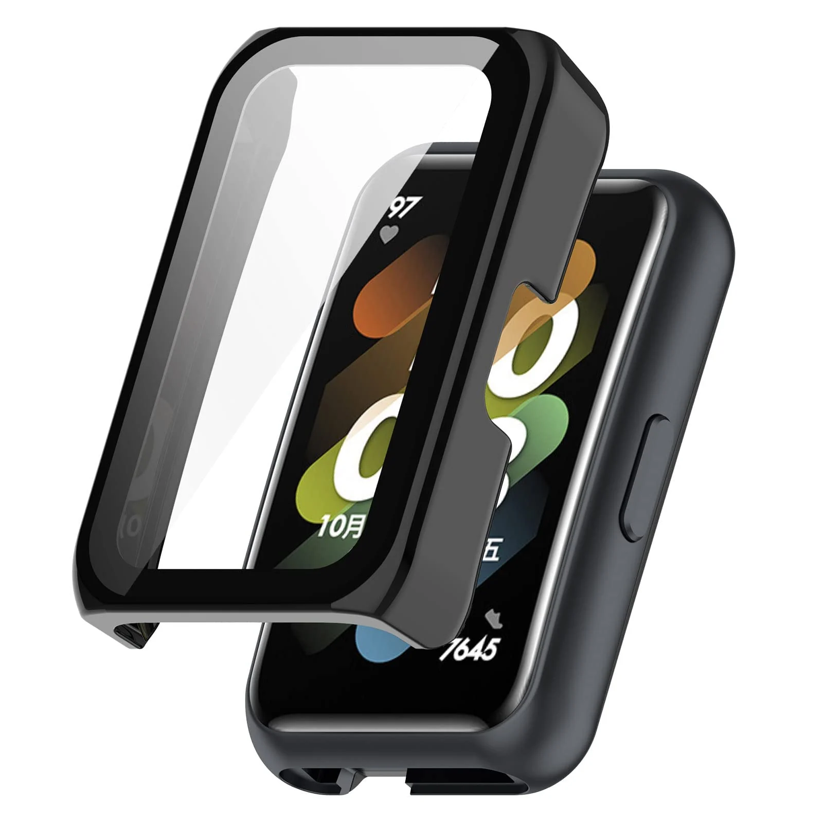 DL3 MOBILAK Full-Coverage Watch Case with Tempered Glass for Huawei Band 6 / Honor Band 6 / Band 7, Black