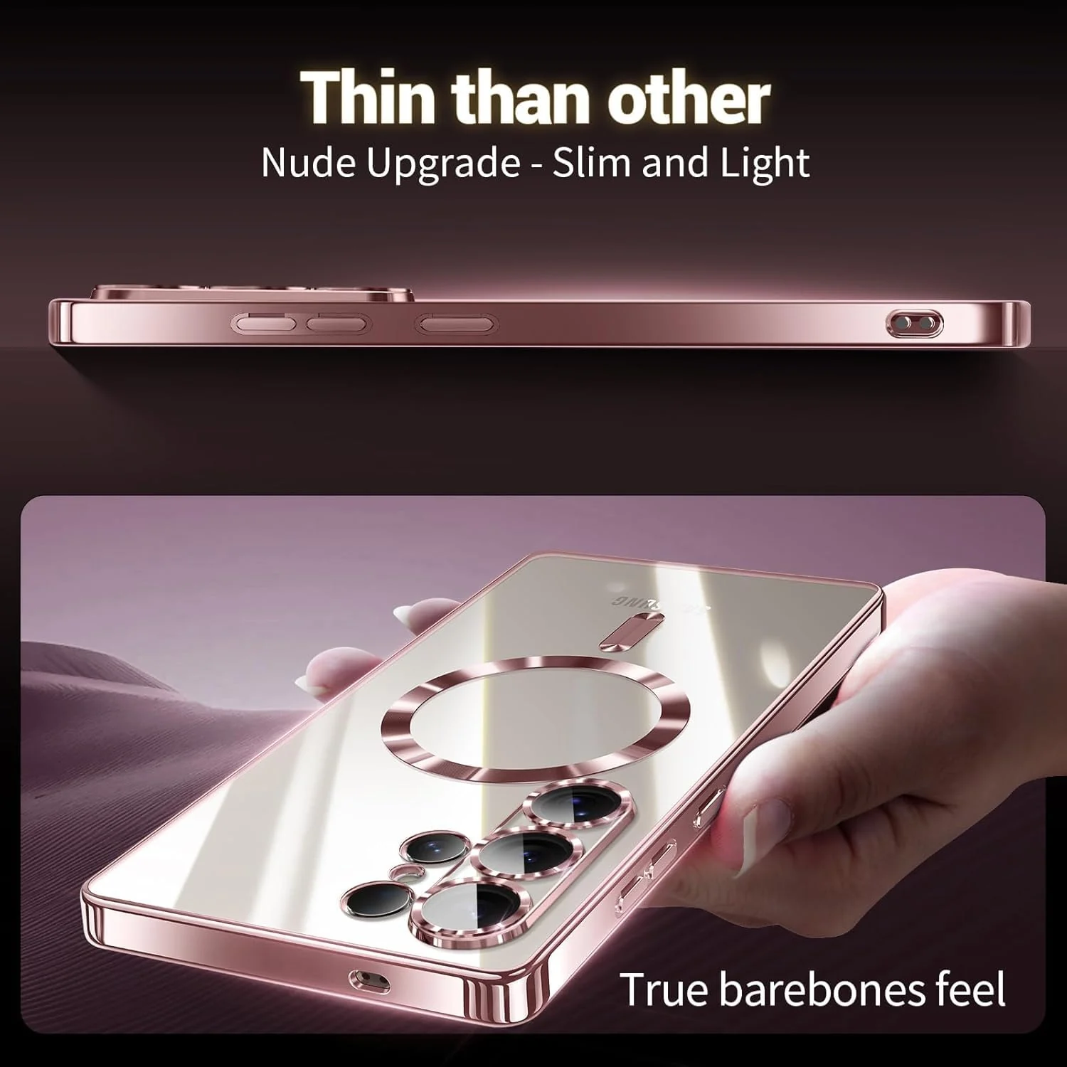 DL3 Mobilak Plated-Edge Protective Case for Samsung Galaxy S25 Ultra, Compatible with MagSafe accessories, Supports wireless charging, Camera protection - Rose Gold