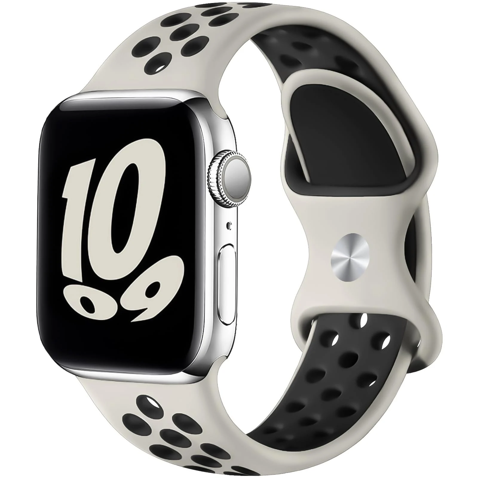 42mm/44mm/45mm/49mm — DL3 Mobilak Sport Strap For Apple Watch 49mm 45mm 44mm 42mm 41mm 40mm 38mm, Breathable Silicone Double Hole Band, for iWatch Ultra 2 Series 9 8 7 6 5 4 3 SE (Ivory &, 42mm/44mm/45mm/49mm) - Ivory & Black
