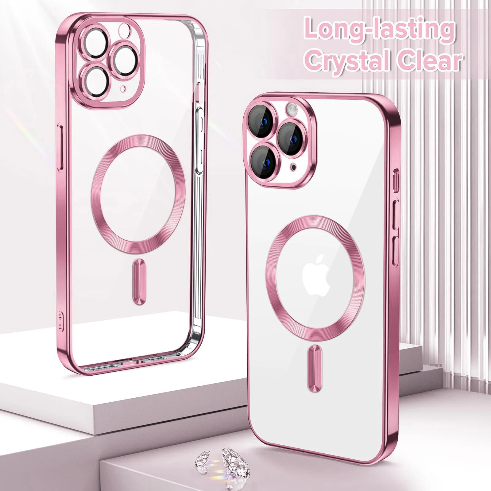 DL3 Mobilak Soft Clear Case for iPhone 11 Pro 5.8-Inch, Camera Lens Full Protection, Compatible with MagSafe Wireless Charging, Shockproof Electroplated TPU Phone Cover - Pink