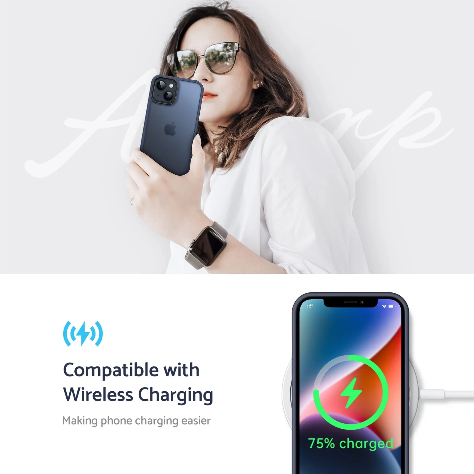 DL3 Mobilak Matte Protective Case for iPhone 13 / iPhone 14 with Camera Protection and Shockproof Design - Dark Blue