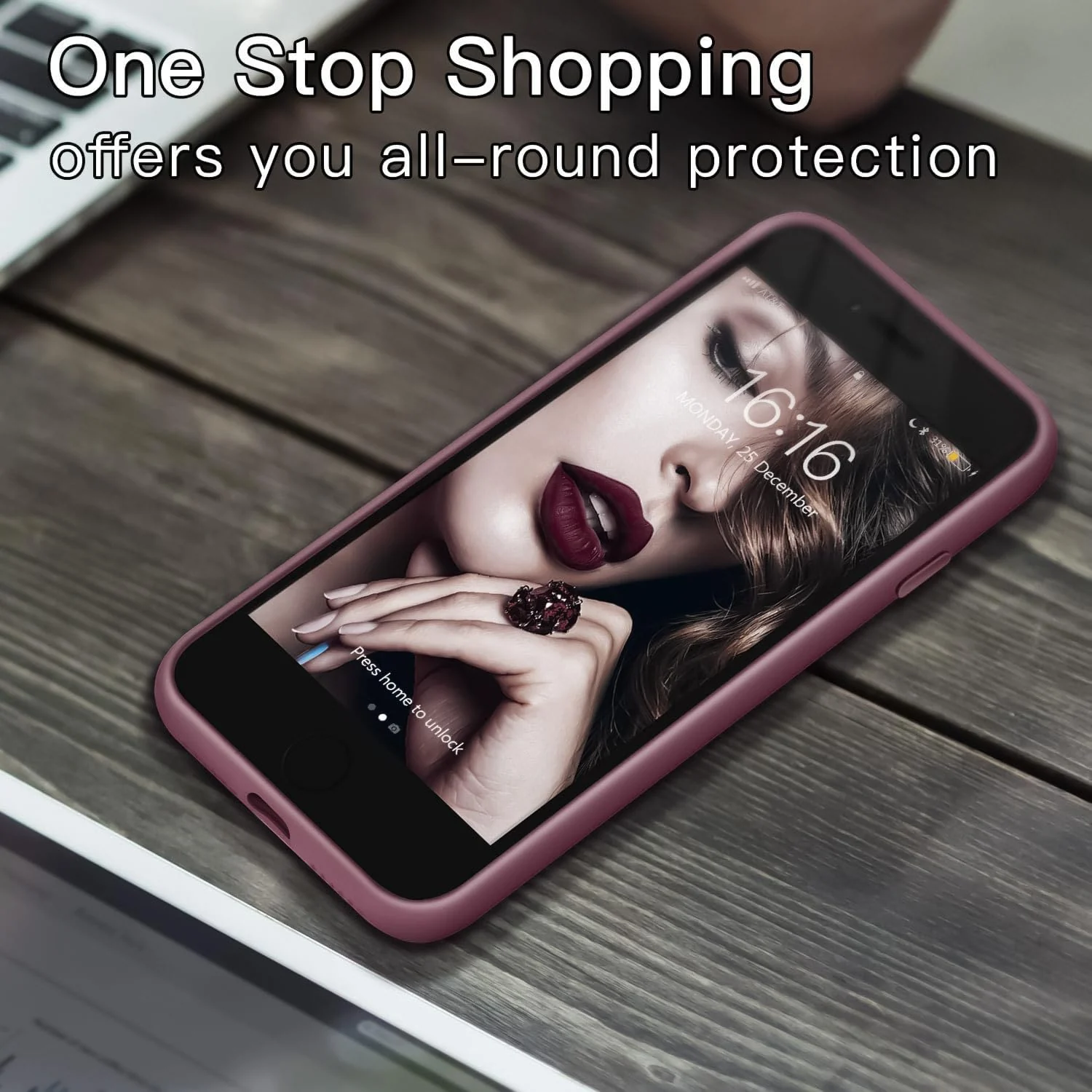 DL3 Mobilak Liquid Silicone Protective Case for iPhone SE 2022, SE 2020, iPhone 7, iPhone 8 with Camera Protection and Microfiber Lining - Dark Red