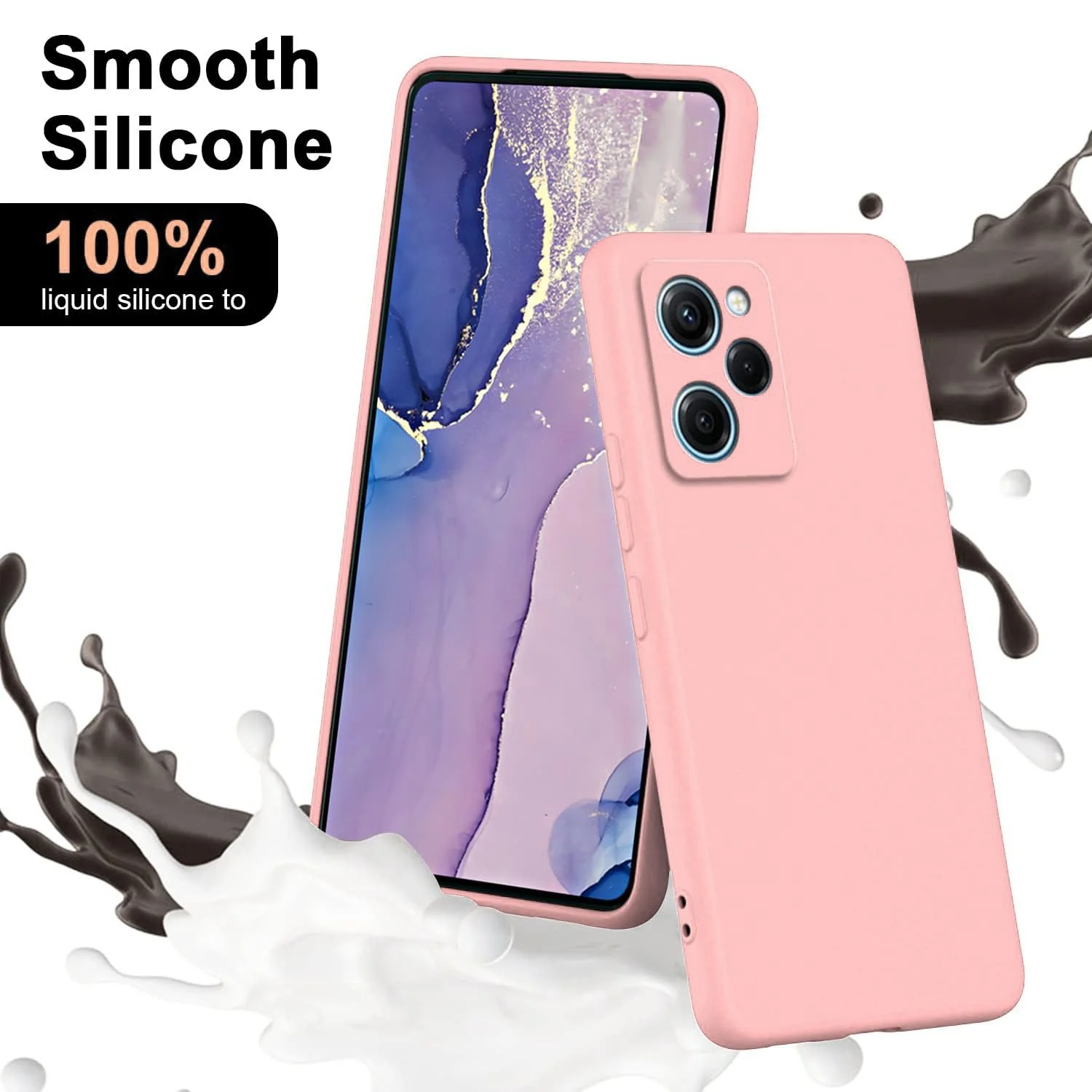 DL3 Mobilak Soft Silicone Protective Case for POCO X5 Pro 5G with Microfiber Lining and Shockproof Design - Pink Sand