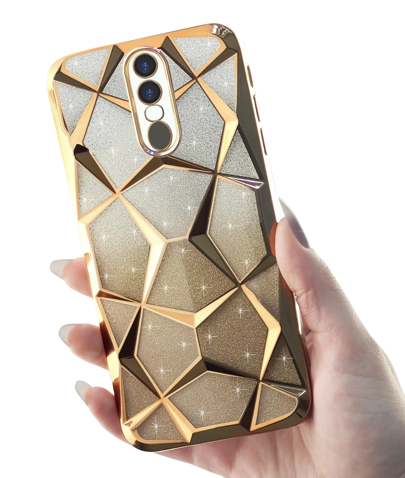 DL3 Mobilak Compatible with OPPO F11 Case Plating Bling Gradient Glitter Clear Cover Soft TPU Silicone Cute Camera Protection Shockproof Back for Women Girls Case - Gold