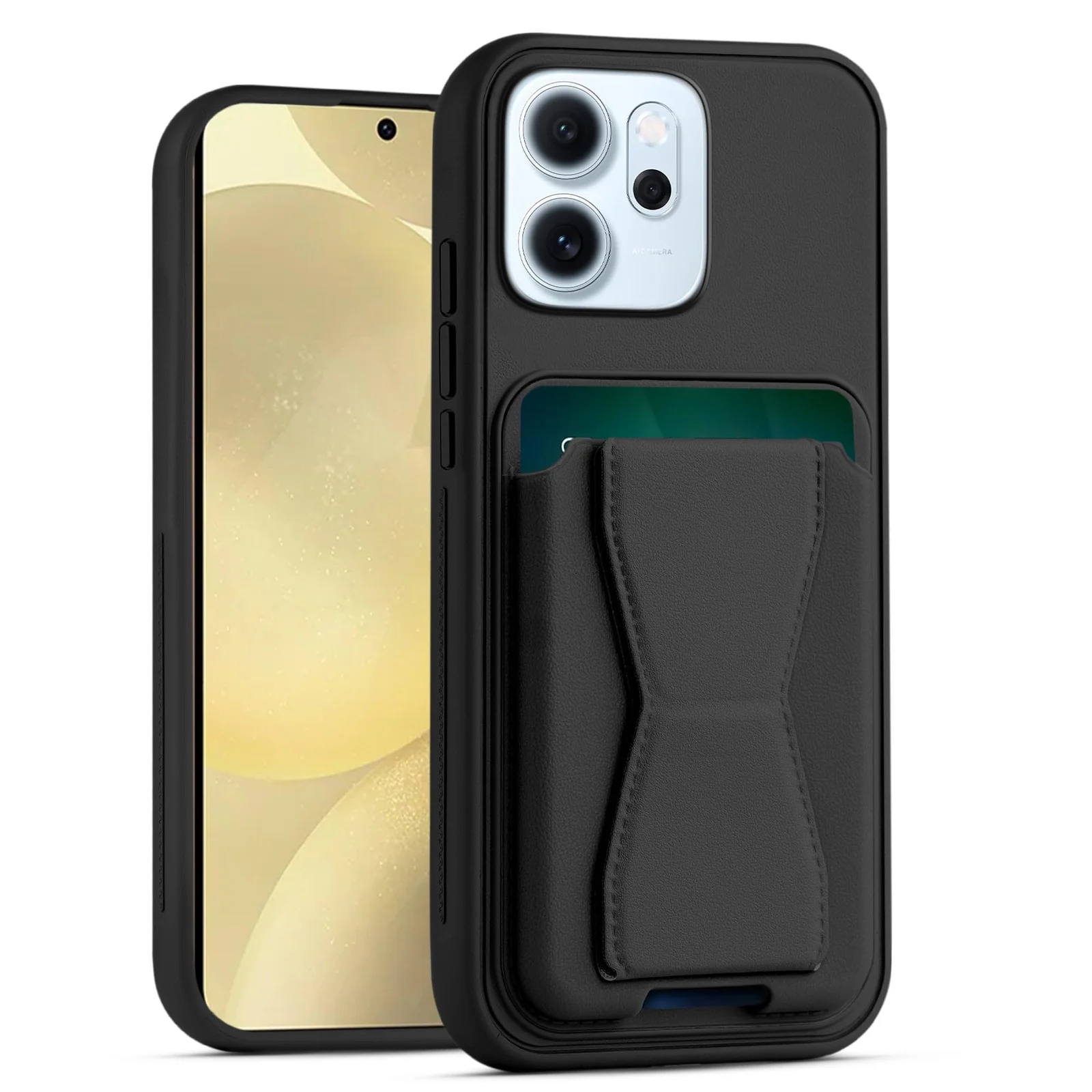 DL3 Mobilak Leather Wallet Case with Card Slot for OPPO Reno 14F / OPPO Reno14 FS with Camera Protection and Shockproof Design - Black