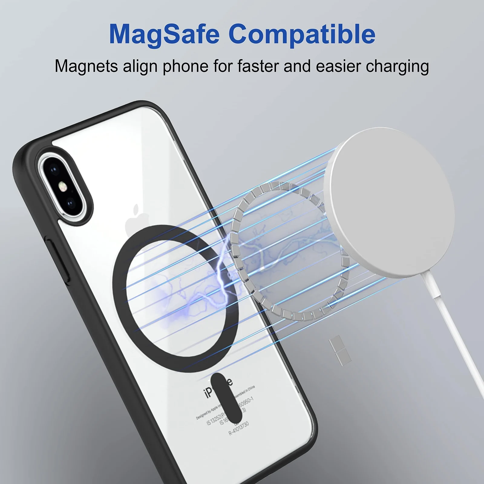 DL3 Mobilak Clear MagSafe-Compatible Magnetic Case for iPhone XS Max with Camera Protection and Shockproof Design - Black