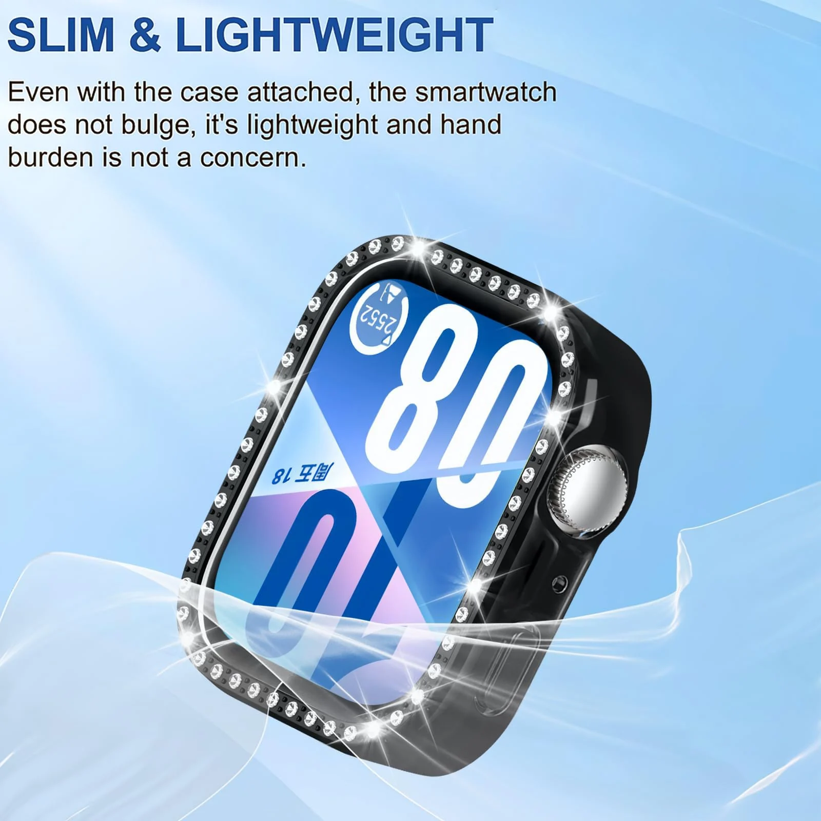DL3 Mobilak Bling Case Without screen protector for Huawei Watch Fit 4, Hard PC Frame Case, Crystal Diamonds Bumper Cover for Women Girls, Slim Protective Cover for Huawei Watch Fit 4 - Black