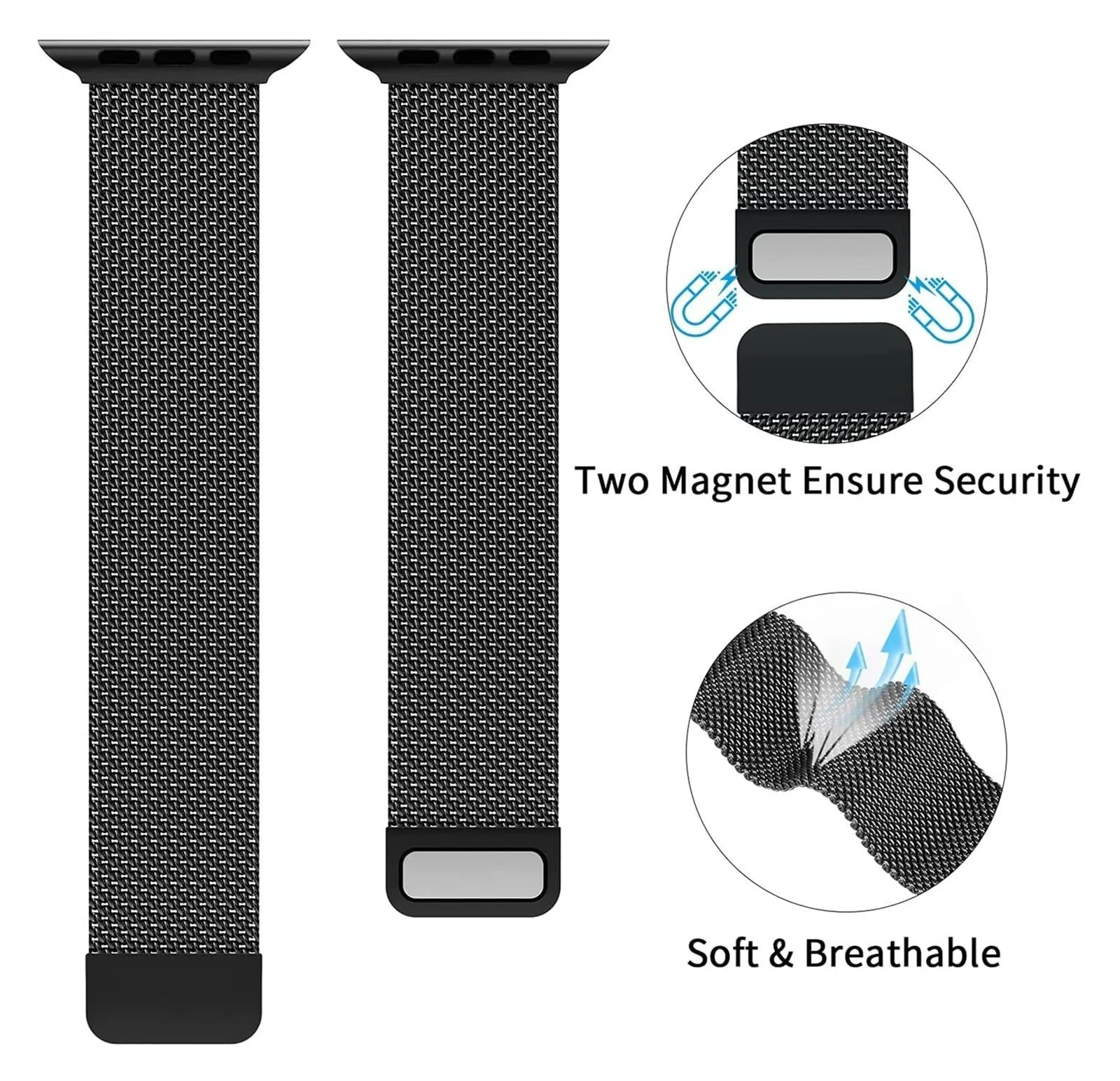DL3 Mobilak Stainless Steel Magnetic Strap For Apple Watch Band 49mm 45mm 44mm 42mm 41mm 40mm 38mm, Milanese Loop Metal Wristband for iWatch Series 9 8 7 SE 6 5 4 (42mm/44mm/45mm/49mm, ) - Black