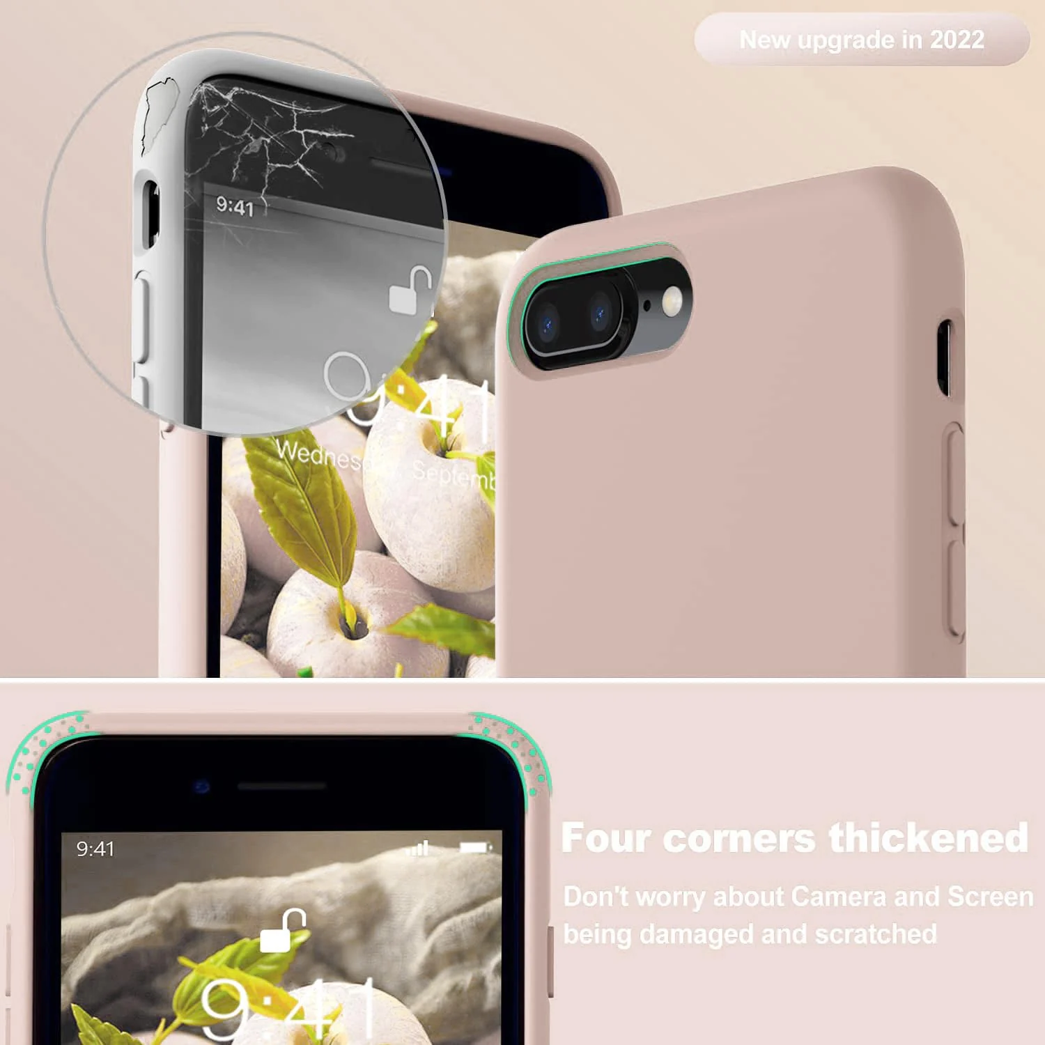 DL3 Mobilak Liquid Silicone Case for iPhone 7 Plus / iPhone 8 Plus, Shock-absorbing protection, Scratch-resistant surface, Soft microfiber lining - Pink Sand 2