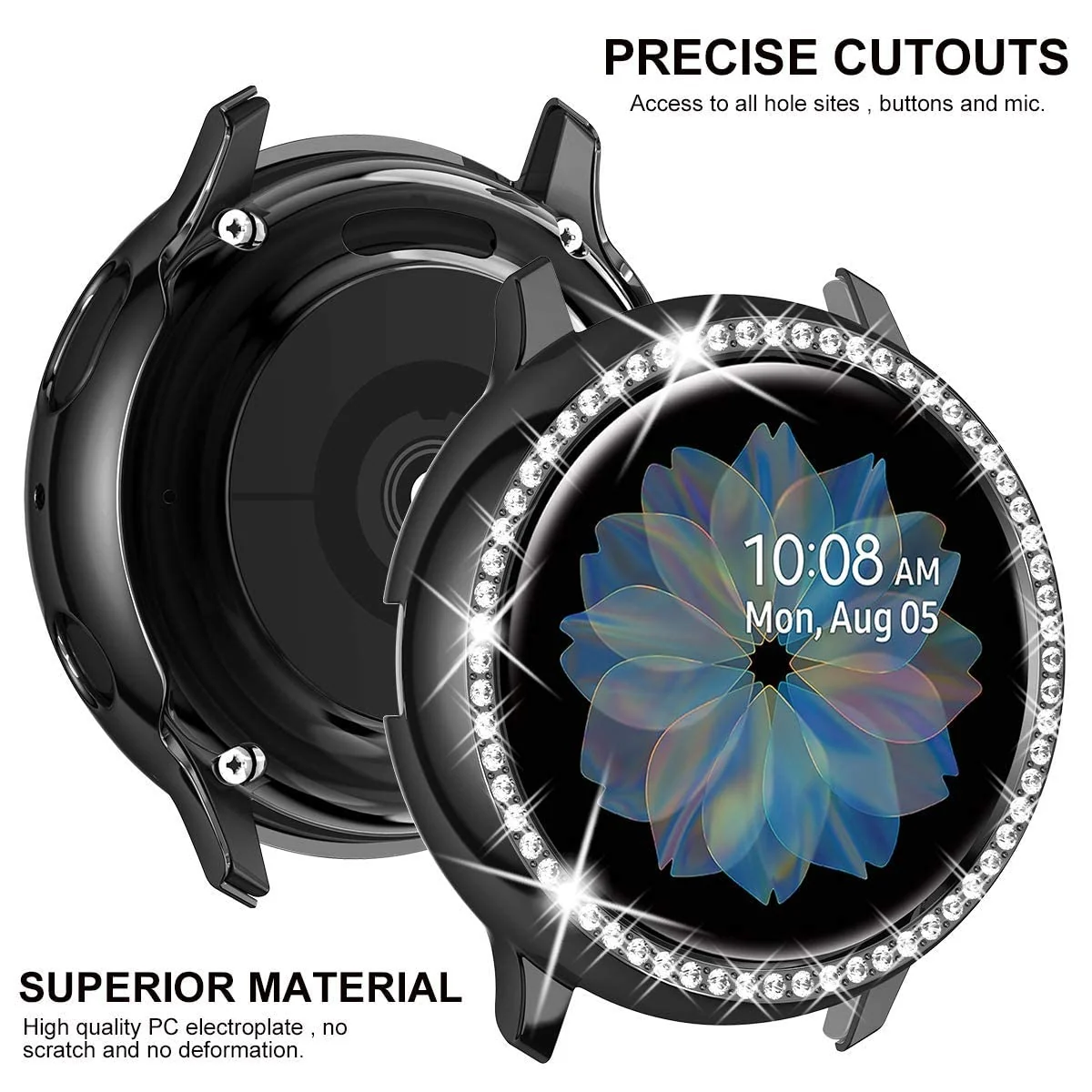 DL3 Mobilak Bumper Diamond Case Compatible with Samsung Galaxy Watch Active 2 40mm, Bling Crystal Diamonds PC Plastic Protector Case Cover Frame For Galaxy Watch Active2 40 mm - Black