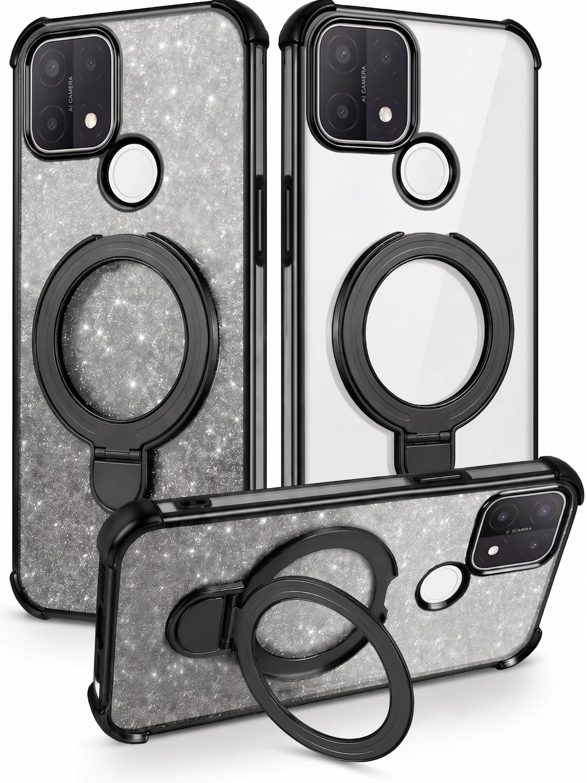 Mobigon Glitter Phone Case Compatible with OPPO A15 / OPPO A15S, Magnetic Ring Stand Shockproof Cover, Clear Soft TPU Bumper with Full Camera Protection