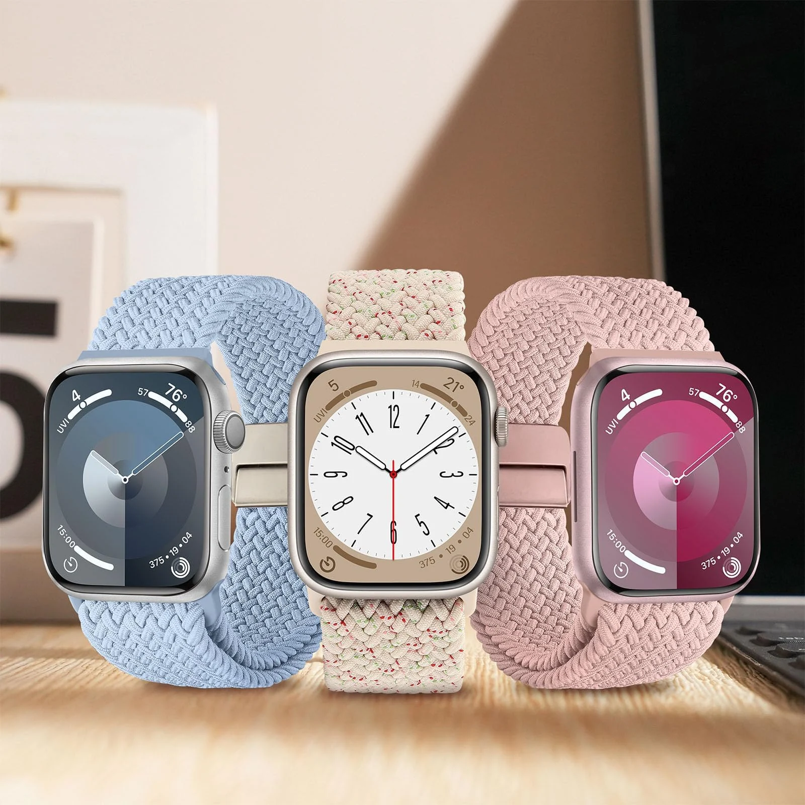 DL3 Mobilak Sport Solo Loop For Apple Watch Band Ultra 49mm 46mm 45mm 44mm 42mm, Adjustable Magnetic Stretchy Nylon Braided Wristband for iWatch SE Series 11 10 9 8 7 6 5 4 3 2 1 (A) - A-Pink
