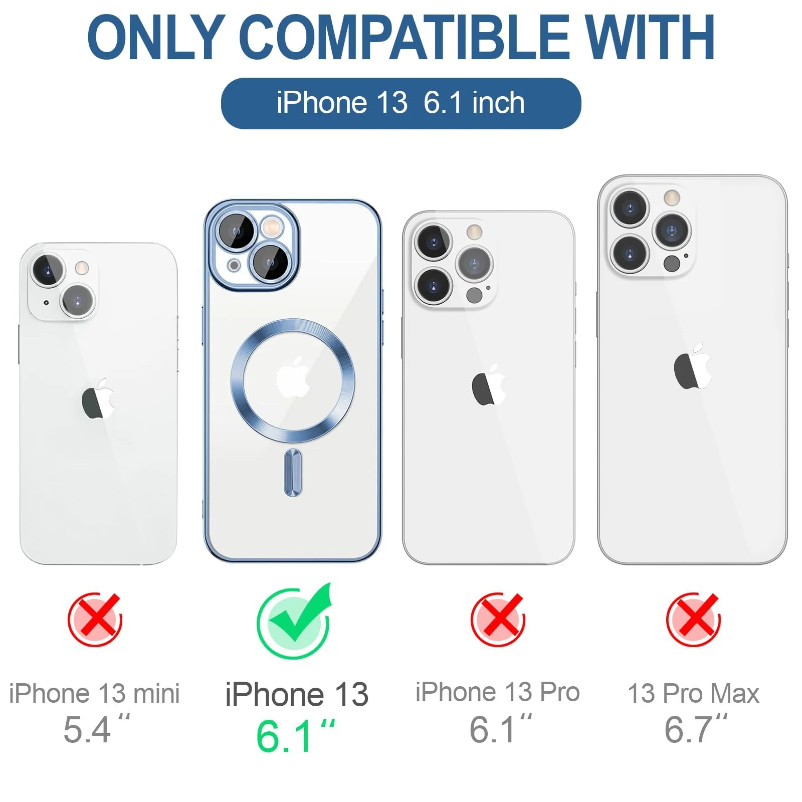 DL3 Mobilak Case for iPhone 13 (6.1 Inch) Compatible with MagSafe with Camera Lens Protector, Magnetic Clear Case Full Protection Plating Anti-Scratch Slim Thin Case Cover - Sierra Blue