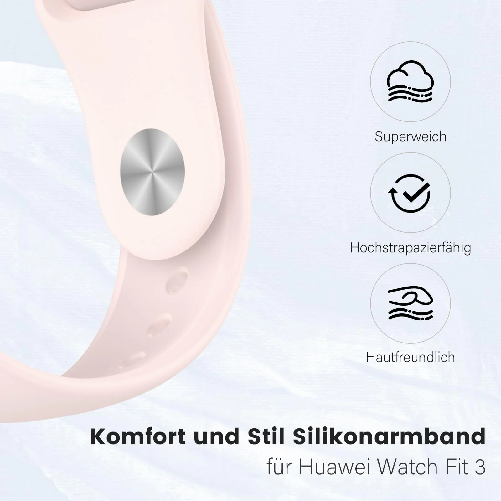 DL3 Mobilak Silicone Strap Compatible with Huawei Watch Fit 3 Strap for Men Women Breathable Soft Replacement Strap Adjustable Waterproof Sports Straps - Pink
