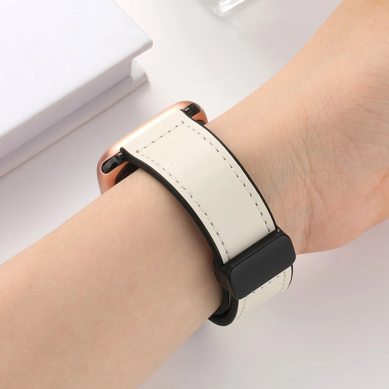 DL3 Mobilak Leather Bands Compatible with Apple Watch Band 49mm 45mm 44mm 42mm, Leather Magnetic Buckle Design Strap For iWatch Ultra Ultra 2 SE Series 9 8 7 6 5 4 3 2 1 Wristband For Men Women - Creamy White
