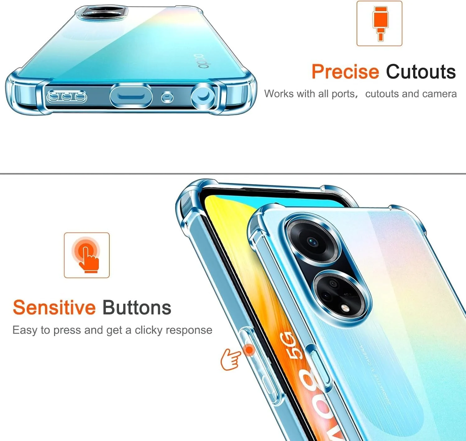 DL3 Mobilak Clear TPU Protective Case for OPPO A98 5G / OPPO A1 5G / OPPO F23 5G with Camera Protection and Shockproof Design - Clear