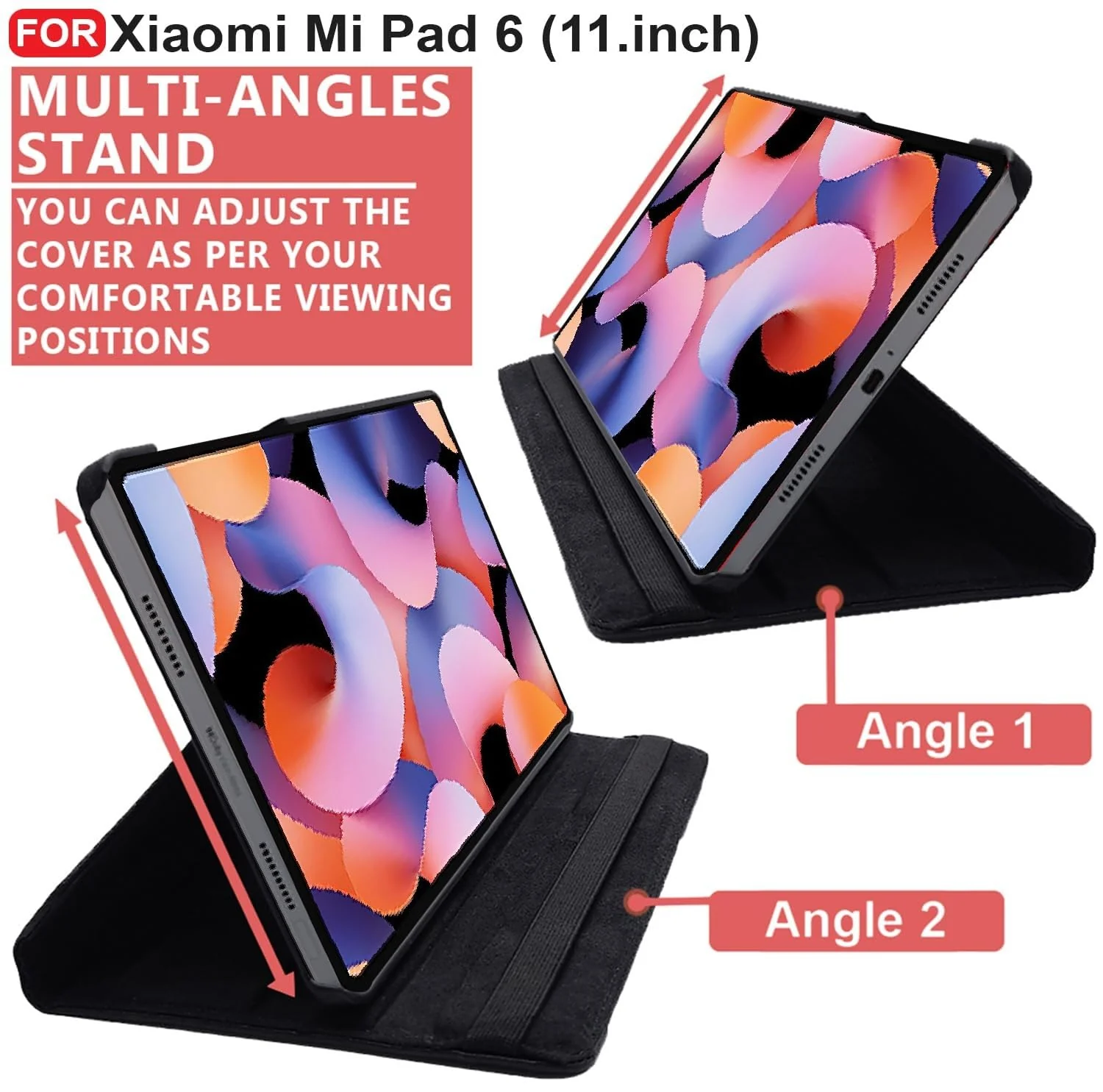 DL3 Mobilak Protective Cover for Xiaomi Pad 6/Xiaomi Pad 6 Pro, 360° Rotatable Smart Stand, Leather Folio Flip Cover with Multi-Angle Viewing, Auto Wake Sleep - Black