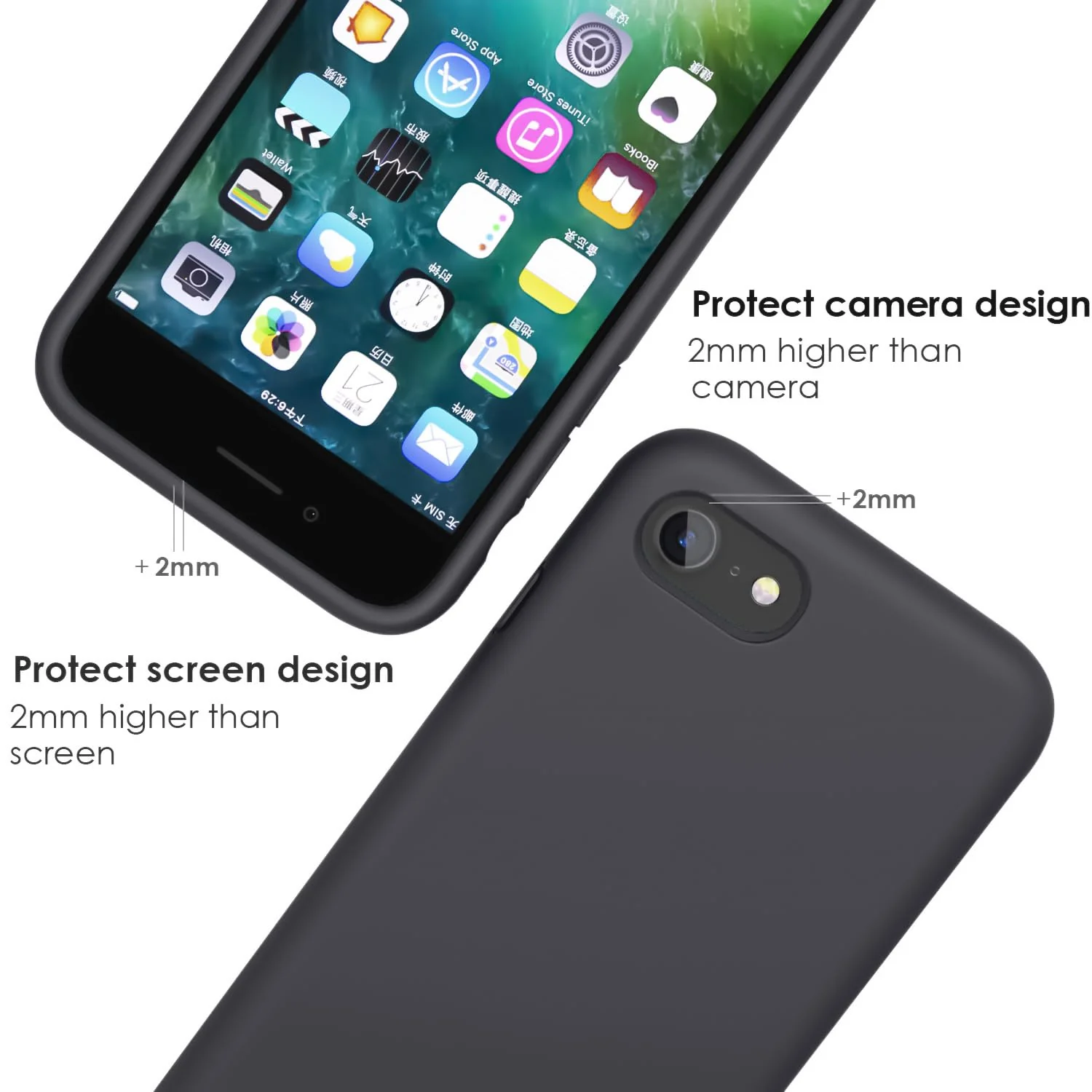 DL3 Mobilak Liquid Silicone Case for iPhone 7 / 8, Shock-absorbing protection, Scratch-resistant surface, Slim, lightweight profile - Deep Gray