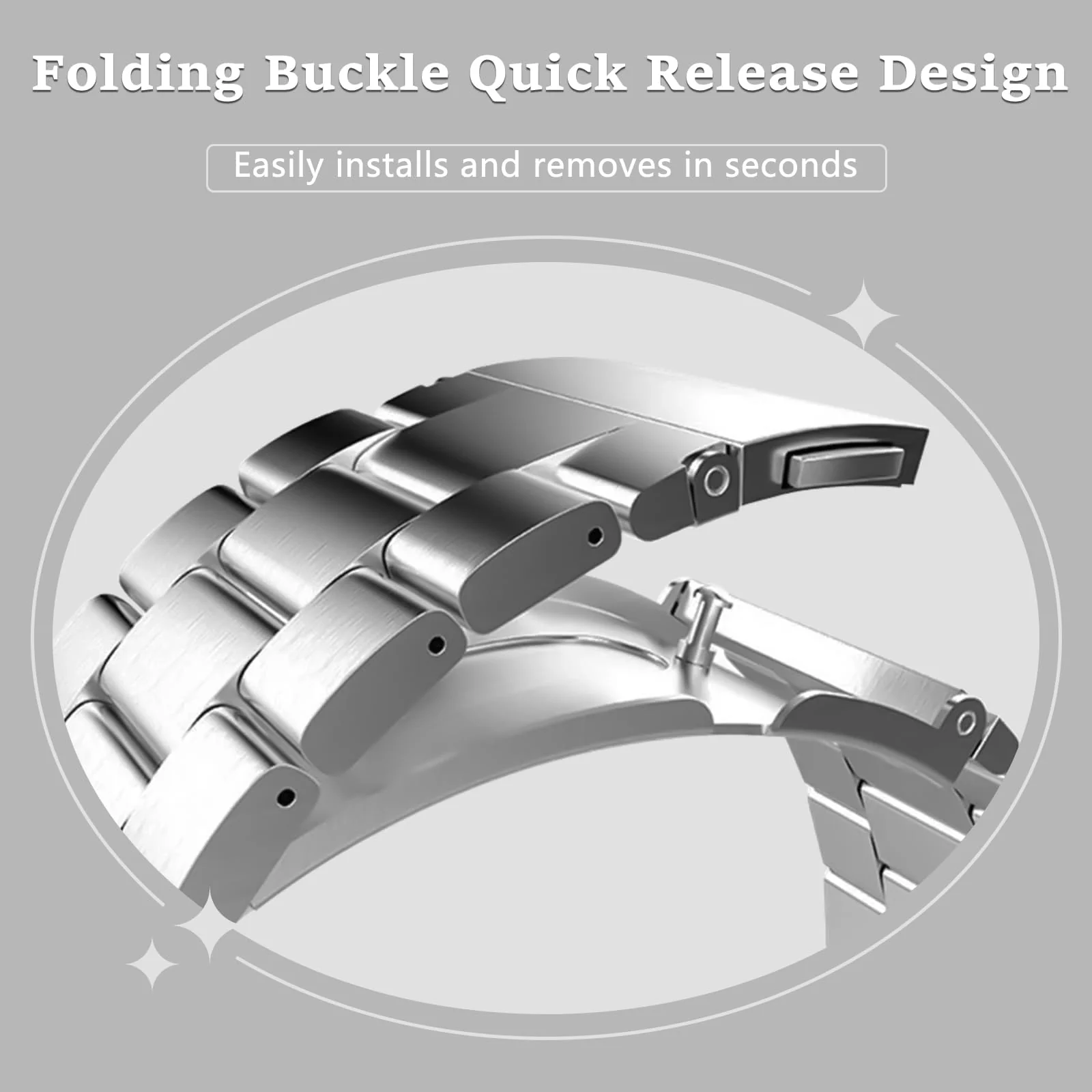 DL3 Mobilak Metal Straps Compatible with Huawei Watch Fit 3/Fit 4/Fit 4 Pro Strap, Stainless Steel Replacement Band with Folding Clasp, Adjustable Replacement Bracelet Wristband - Silver