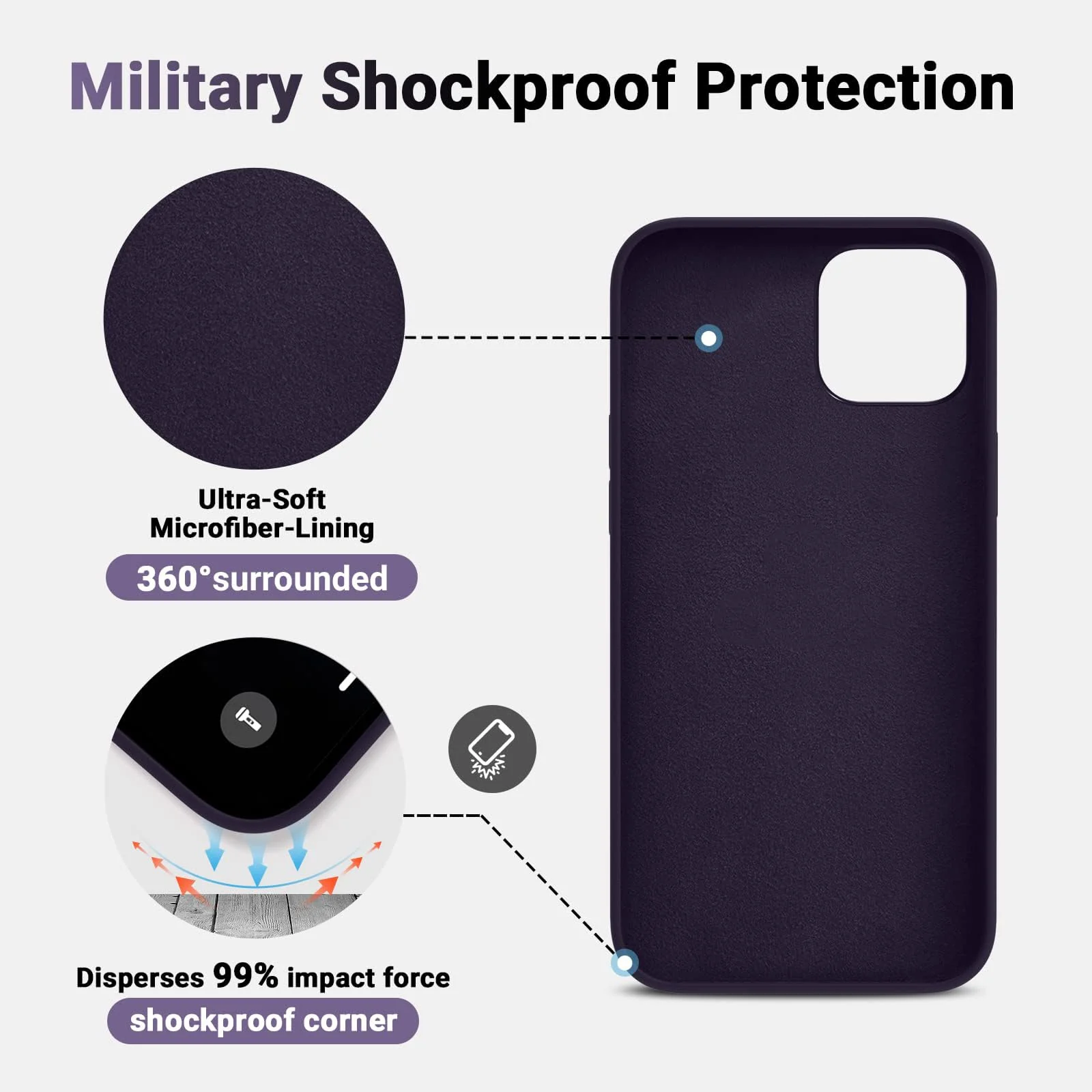 "DL3 Mobilak Liquid Silicone Protective Case for 𝐢𝐏𝐡𝐨𝐧𝐞 𝟏𝟓 𝐏𝐥𝐮𝐬, 𝐢𝐏𝐡𝐨𝐧𝐞 𝟏𝟒 𝐏𝐥𝐮𝐬 "" with Camera Protection and Microfiber Lining - Elderberry"