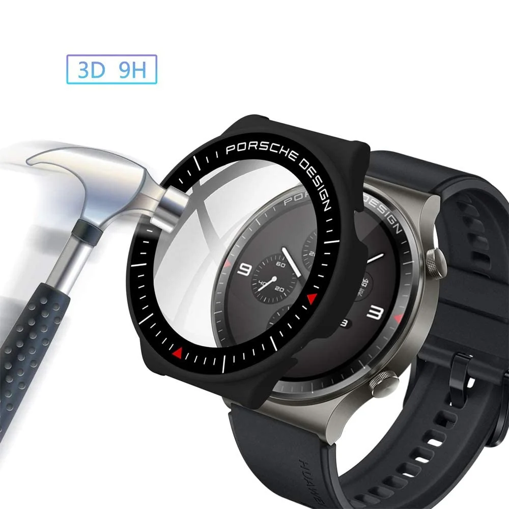 DL3 Mobilak Case Compatible with Huawei Watch GT2 Pro PC Cover with Bezel Tempered Glass Protection, Ultra Thin Full Protection for Huawei Watch GT 2 Pro Protective Case - Black