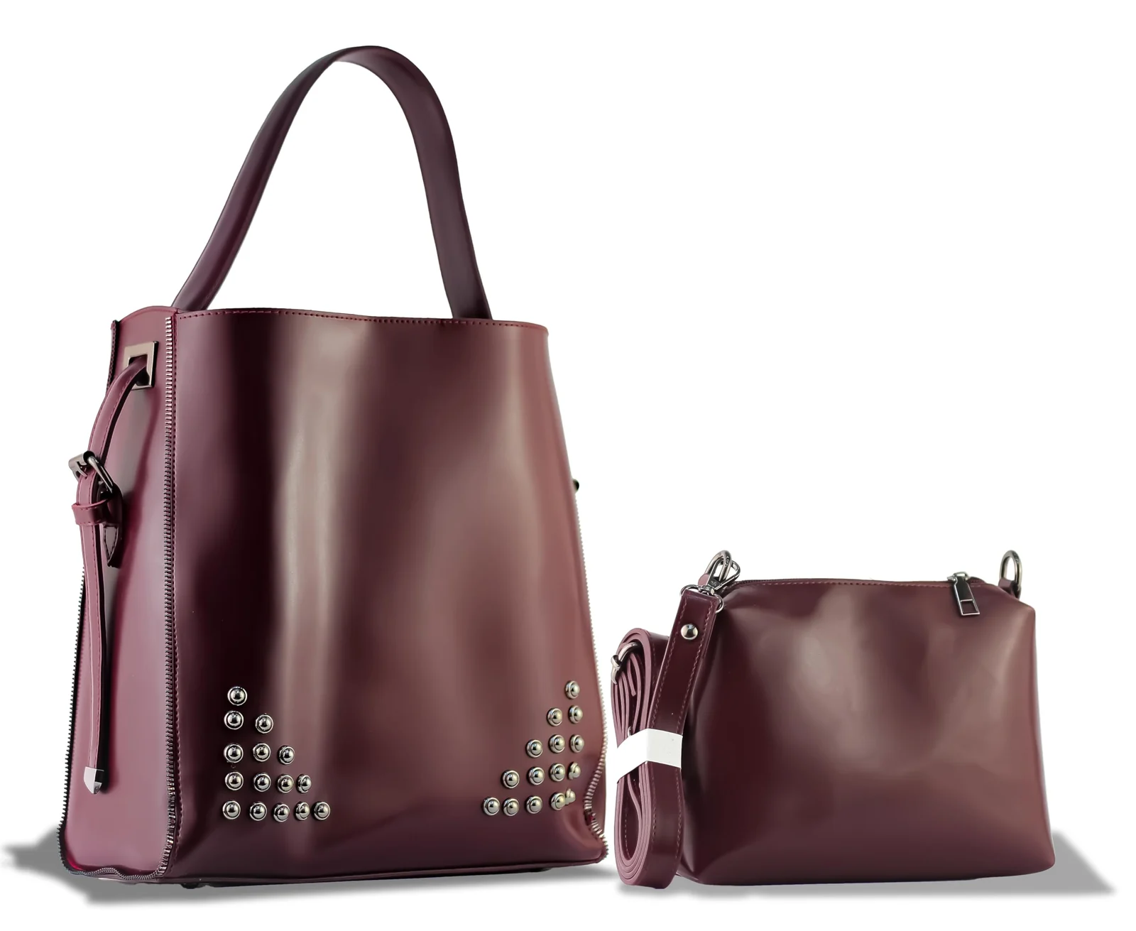Mobigon Women’s 2-in-1 Hobo Shoulder Bag Set, Premium Handbag with Studded Details, Magnetic Snap Closure, Mini Crossbody Pouch with Zipper & Adjustable Adjustable Strap (Black)