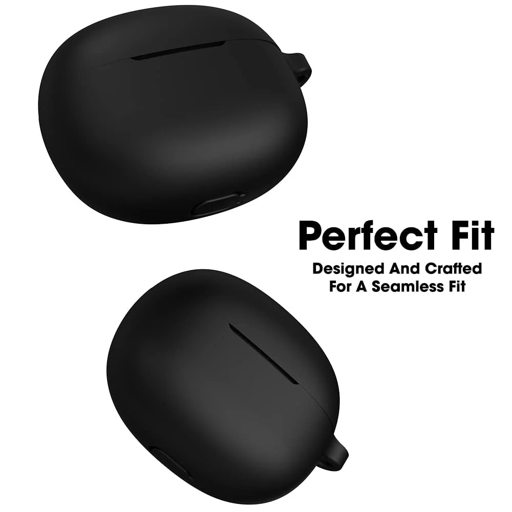 DL3 Mobilak Silicone Case Compatible with realme Buds T100 Earbuds, Soft Silicone Protective Case Cover, Shockproof Sleeve with Carabiner - Black