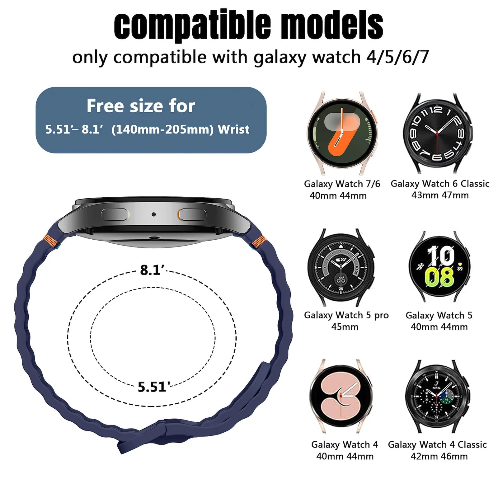 DL3 Mobilak No Gap Sport Bands For Samsung Galaxy Watch 7 6 5 4 FE Strap 40mm 44mm, Soft Silicone Sport Band for Galaxy Watch 6 Classic Straps 47mm 43mm/Galaxy Watch 5 Pro/Watch 4 Classic 42mm 46mm for Men Women - Midnight Blue