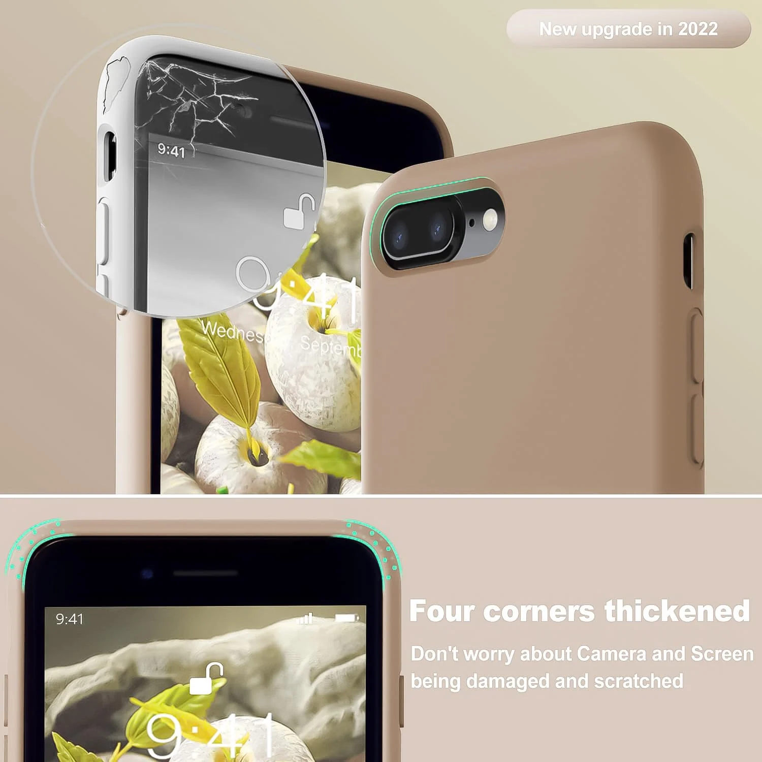DL3 Mobilak Compatible with iPhone 7 Plus/iPhone 8 Plus Case, Liquid Silicone Case, Full Body Protective Cover, Shockproof, Slim Phone Case, Anti-Scratch Soft Microfiber Lining - Desert