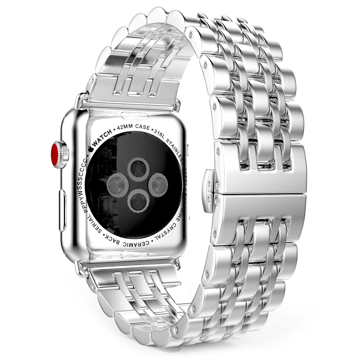 DL3 MOBILAK Band For Apple Watch Ultra Band 49mm 45mm 44mm 42mm 41mm 40mm 38mm, Metal Stainless Steel Strap for Apple Watch Series 8 Ultra 7 6 5 4 3 2 1 Se (42MM/44MM/45MM/49MM) - Silver