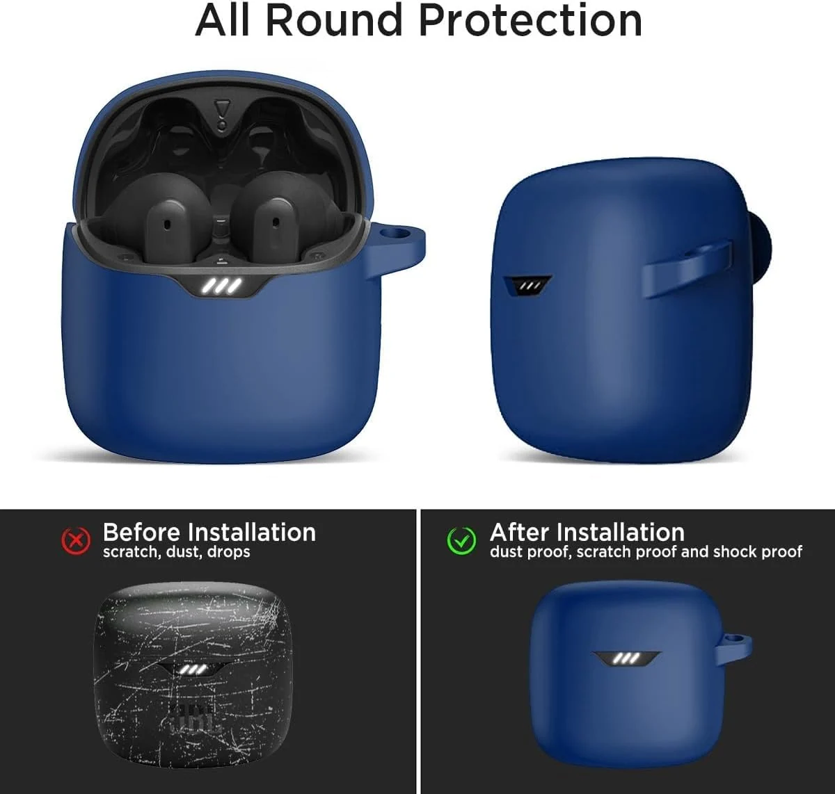 DL3 Mobilak Silicone Case Compatible with JBL Tune Flex Earbuds, Soft Silicone Protective Case Cover, Shockproof Sleeve with Carabiner For JBL Tune Flex - Blue