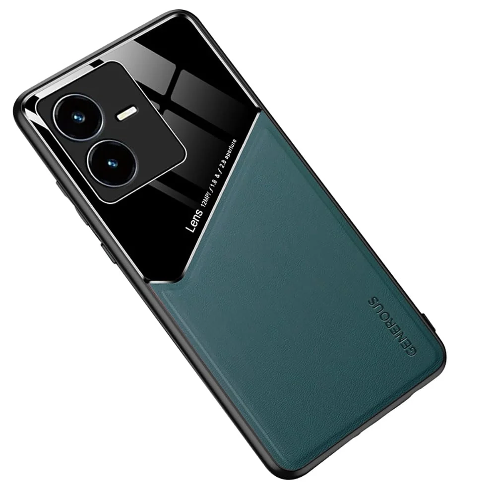 DL3 Mobilak Leather and PC Protective Case for vivo Y22S / vivo Y22, Built-in magnetic car-mount support, Shock-absorbing protection, Raised edges around the screen and camera - Green