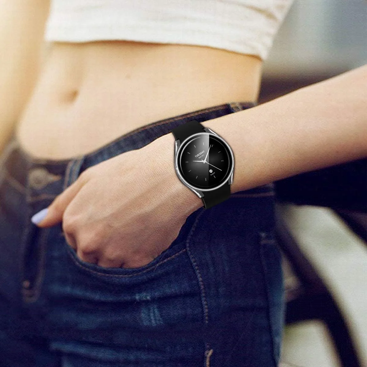 DL3 Mobilak For Xiaomi Watch S2 42mm Case with Tempered Glass Screen Protector for Xiaomi Watch S2 42mm, 9H Hardness 360° All-Round Protective Ultra Thin Protective PC Case - Black
