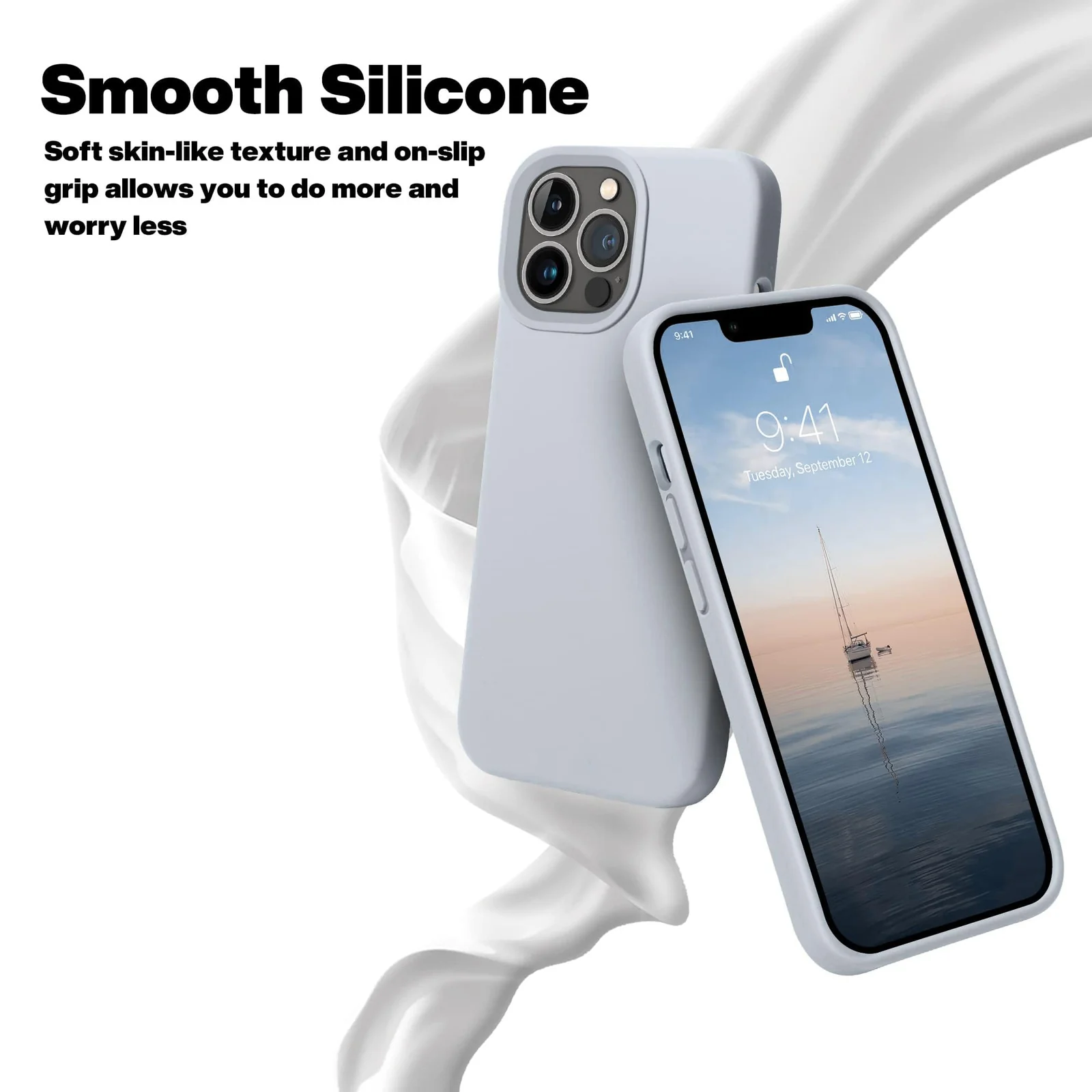 DL3 Mobilak Liquid Silicone Case for iPhone 15 Pro Max, Supports wireless charging, Shock-absorbing protection, Scratch-resistant surface - Gray