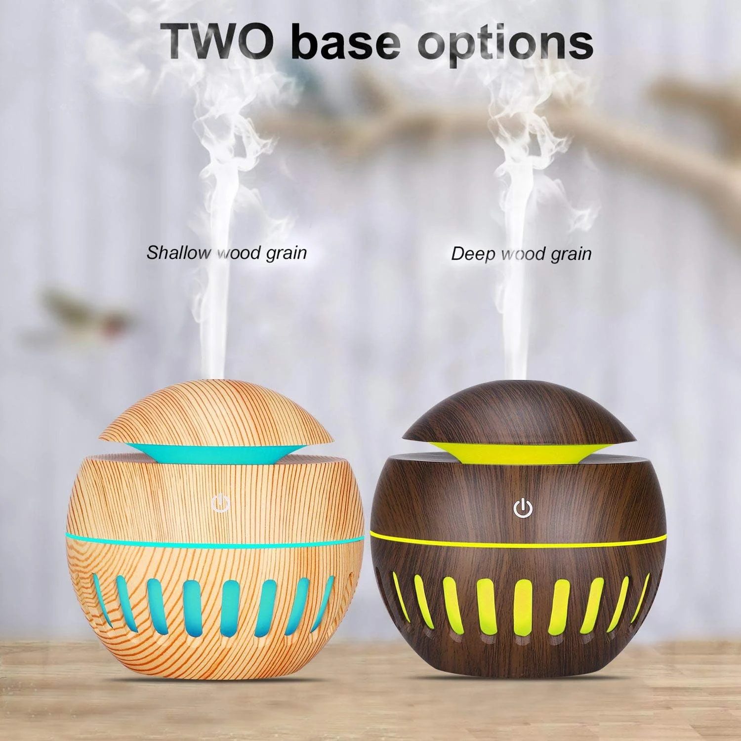 Mobigon Wood Cool Mist Ultrasonic Humidifier for Room Moisture, Aroma Diffuser for Home, 200ml Essential Oil Diffuser with 7 Colorful Night Light, Auto Shut-Off, Home, Office, car - B.Dark Brown