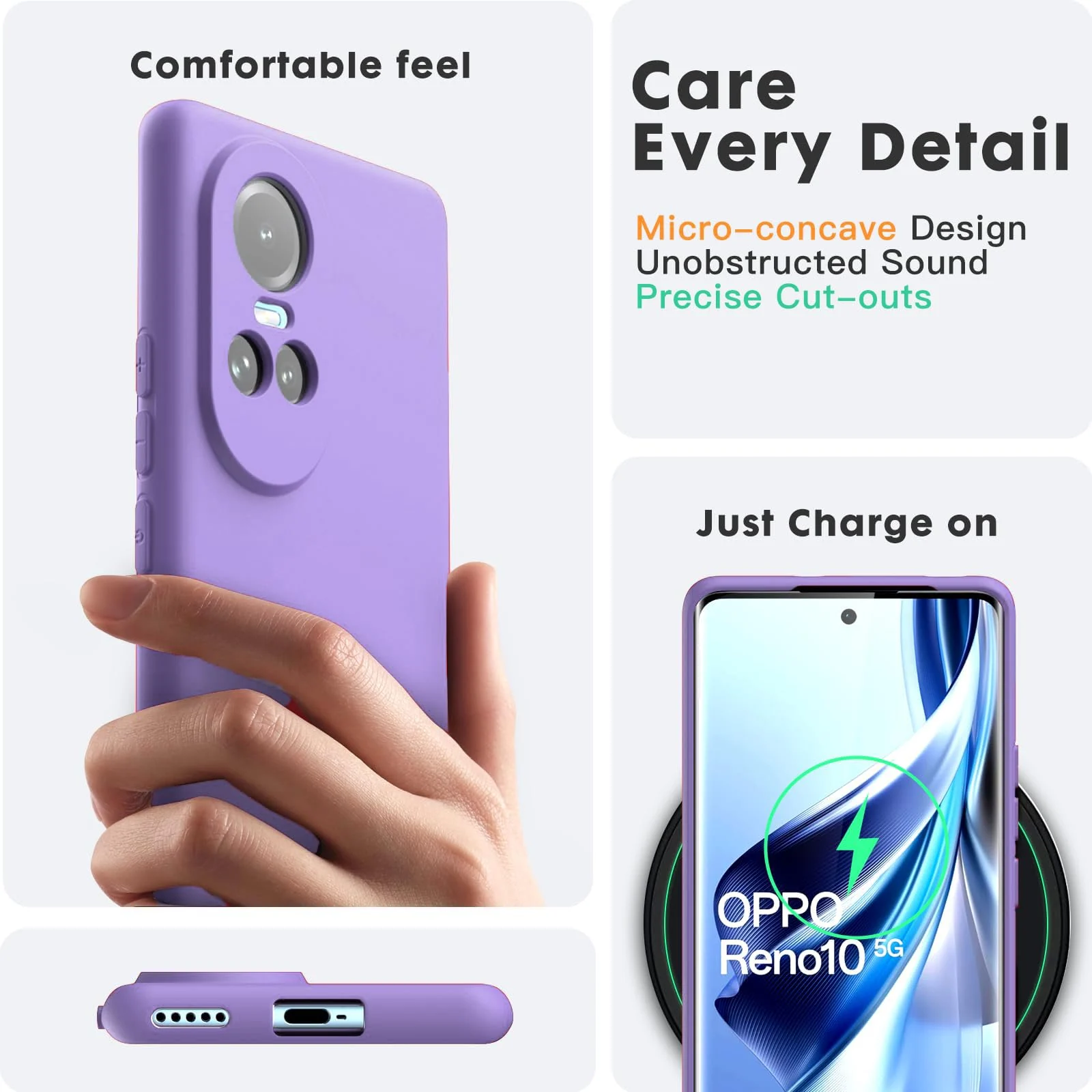 DL3 Mobilak Liquid Silicone Case for OPPO Reno 10 5G / OPPO Reno 10 Pro 5G, Not compatible with MagSafe, Supports wireless charging, Camera protection - Light Purple