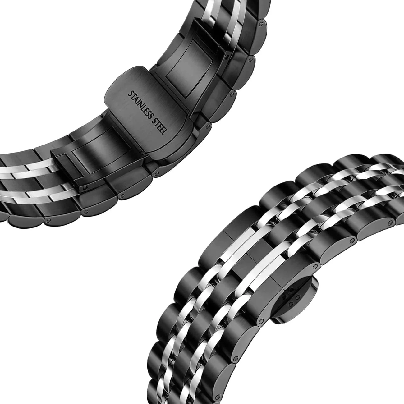 DL3 MOBILAK Adjustable Stainless-Steel Link Watch Strap for 38 and 40 and 41mm Apple Watch - Black/Silver