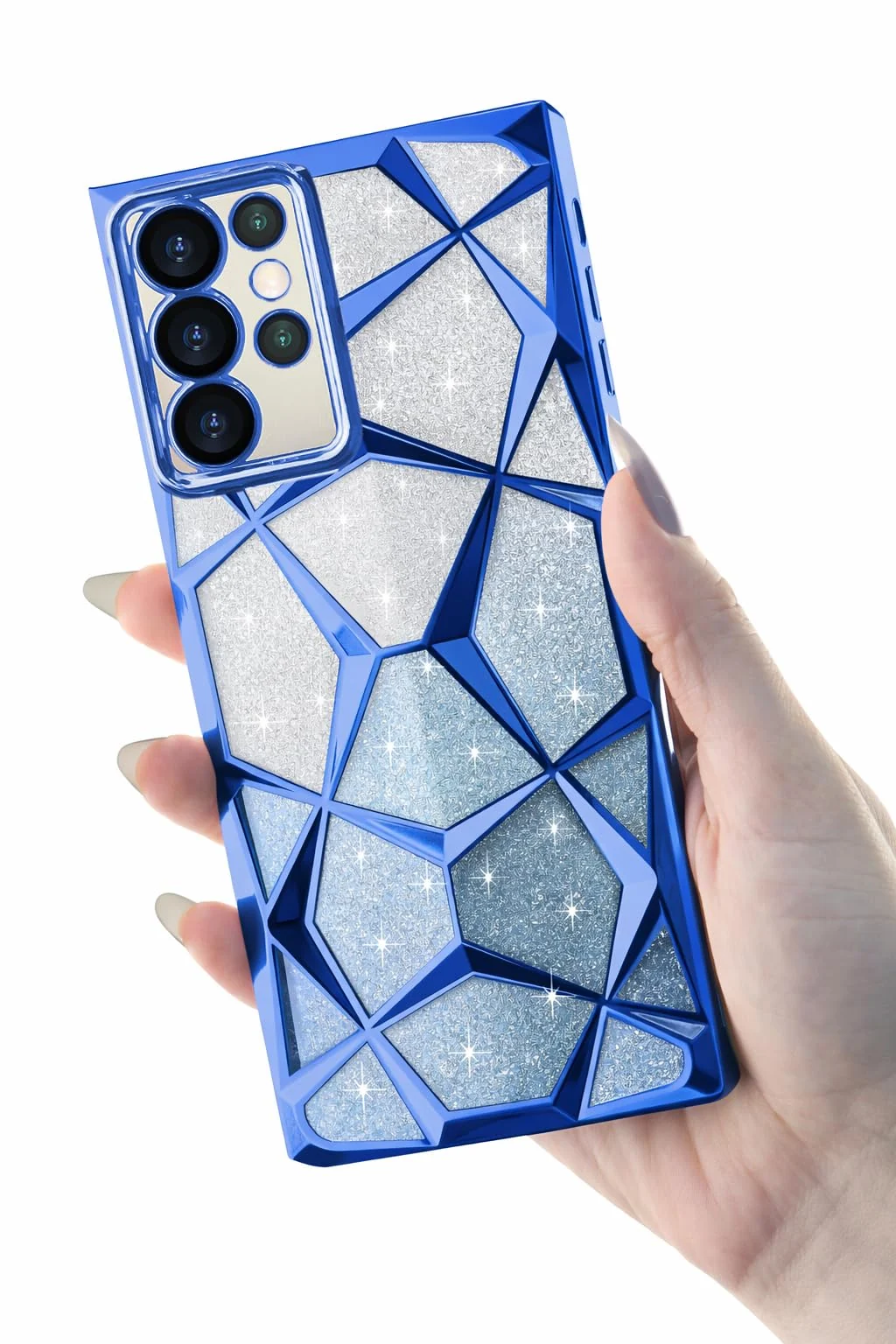 "DL3 Mobilak Compatible with Samsung Galaxy S23 Ultra (6.8"") Case Plating Bling Gradient Glitter Clear Cover Soft TPU Silicone Cute Camera Protection Shockproof Back for Women Girls Case - Blue"