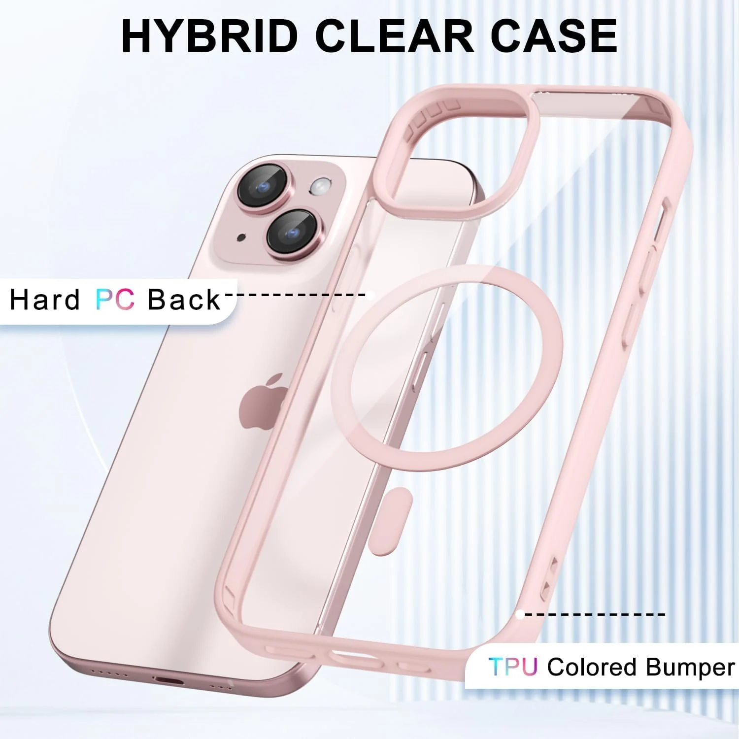 DL3 Mobilak Magnetic Case for iPhone 15+ Plus/iPhone 14 Plus 6.7-Inch Compatible with MagSafe, Shockproof Phone Bumper Cover, Solid Color Matte TPU Frame, Anti-Scratch Clear Back - Pink