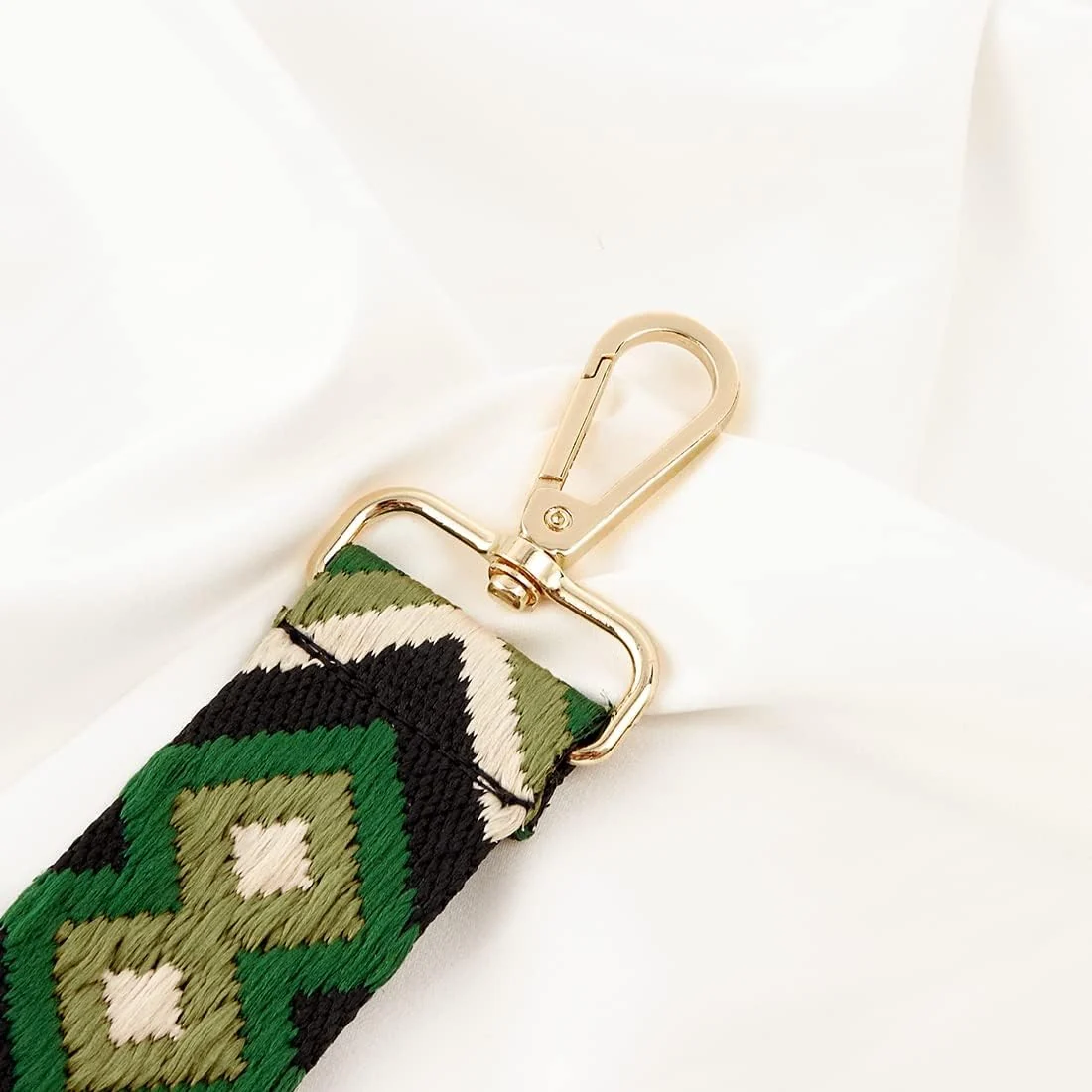 DL3 Mobilak Adjustable Wide Crossbody Bag Strap for Women, Replacement Shoulder Strap for Handbags, Totes & Purses with Elegant Embroidered Pattern and Metal Hooks - Green/Black