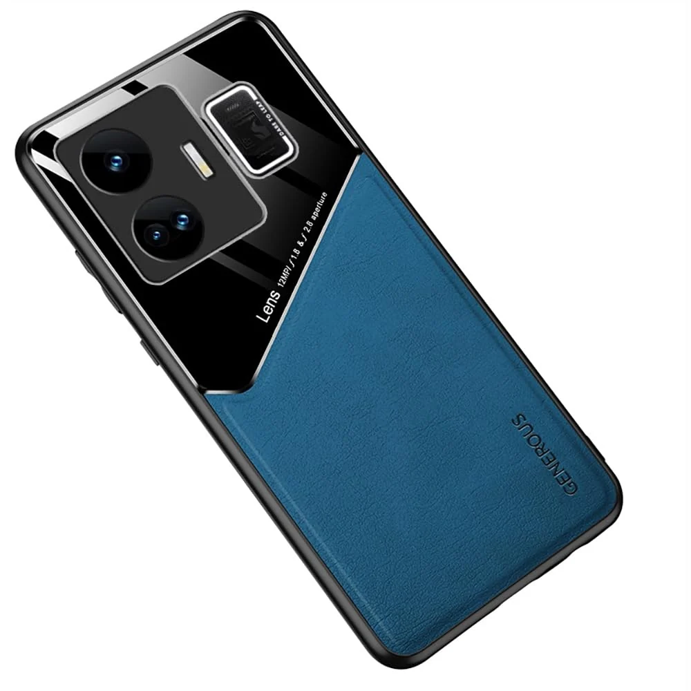 DL3 Mobilak Leather and PC Protective Case for realme GT Neo 5, Built-in magnetic car-mount support, Shock-absorbing protection, Raised edges around the screen and camera - Blue