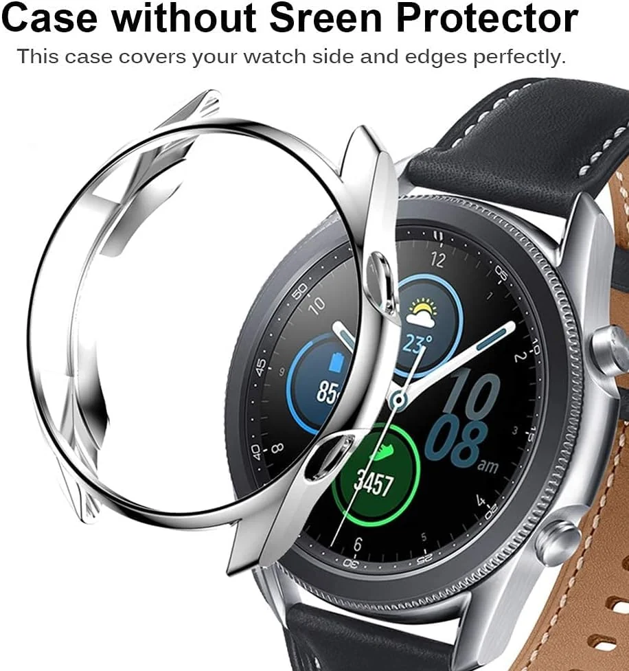DL3 Mobilak Case Compatible with Samsung Galaxy Watch 3 45mm Case All-Around Screen Protector Watch Soft TPU Shockproof Cover Slim Guard Thin Bumper Shell Protector - Silver