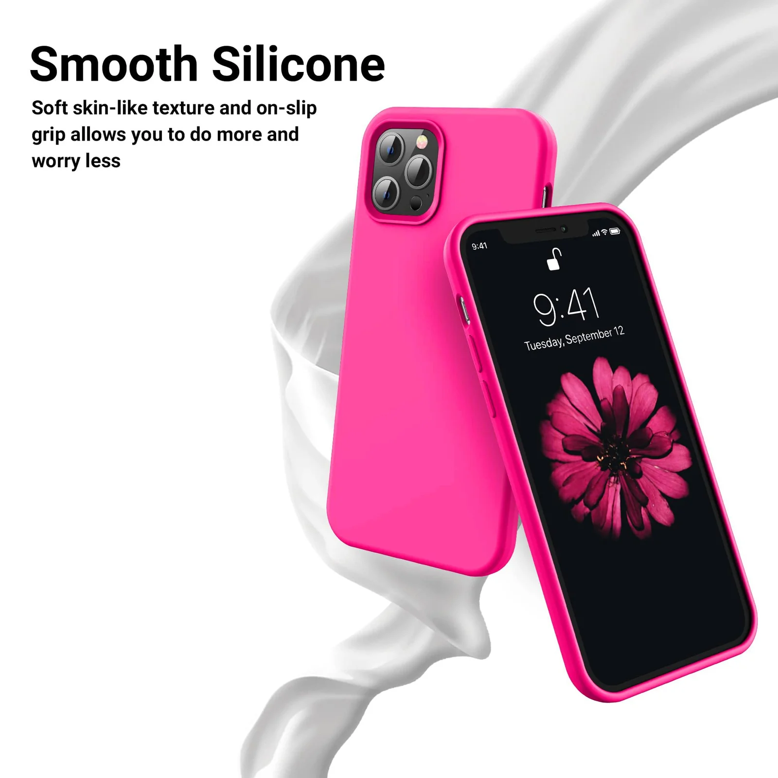 DL3 Mobilak Liquid Silicone Protective Case for iPhone 15 Pro Max with Camera Protection and Microfiber Lining - Hot Pink
