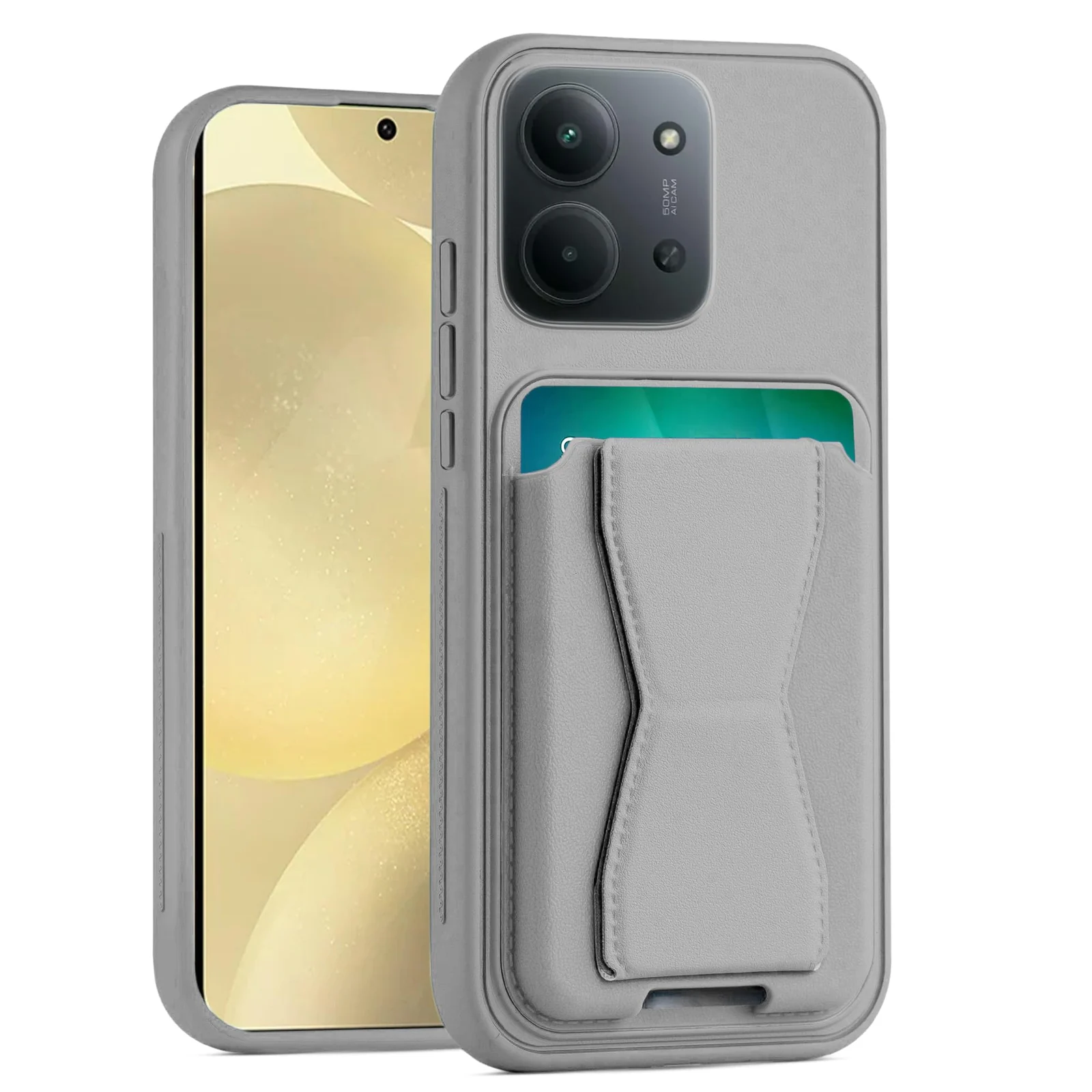 DL3 Mobilak Leather Wallet Case with Card Holder and Stand for Xiaomi Redmi 15C 4G / 5G - Gray