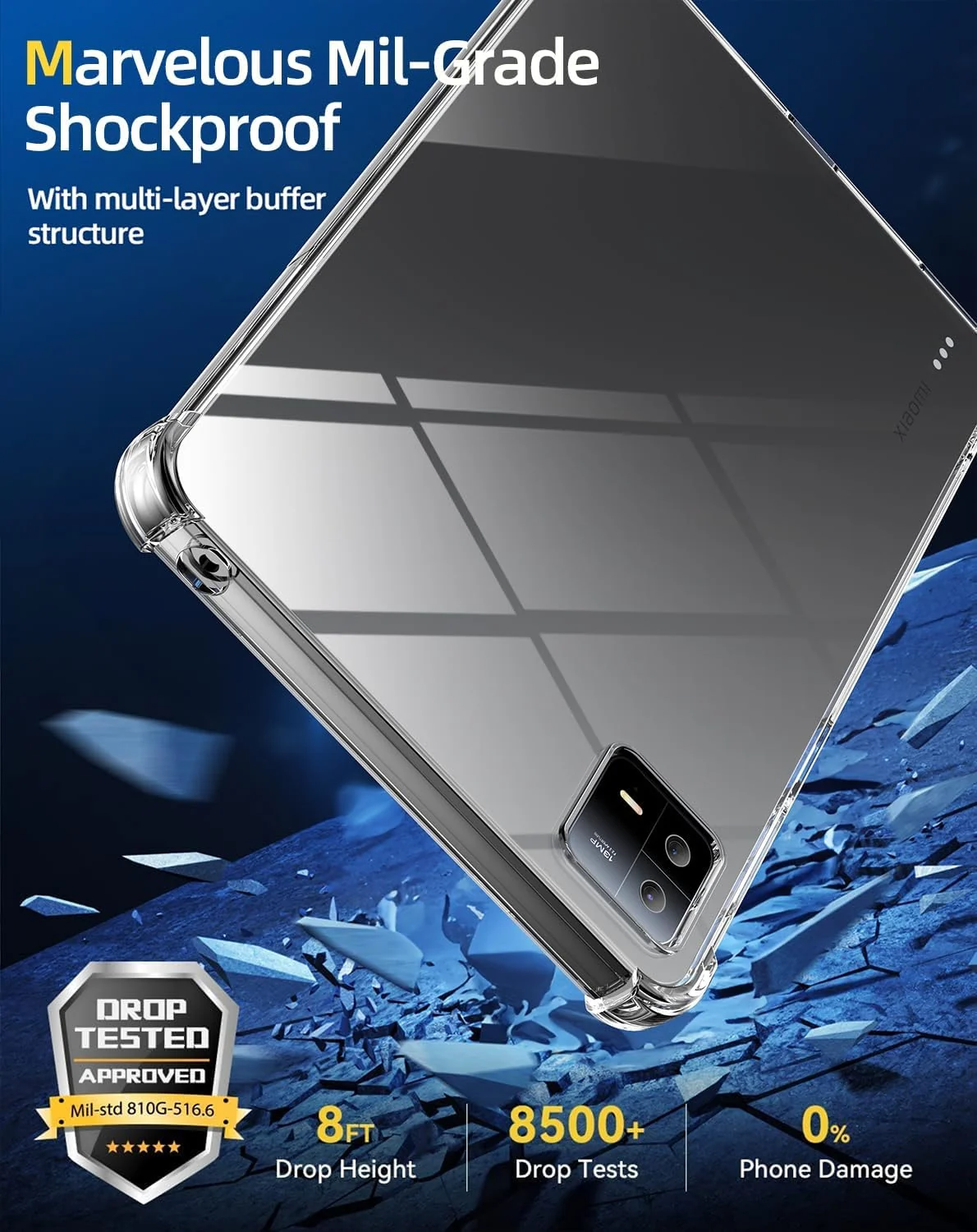 DL3 Mobilak Case Compatible with Xiaomi Pad 6/Xiaomi Pad 6 Pro 11 inch Tablet 2023, Ultra Thin Silicone Air-Corners Shockproof Back Shell HD TPU Protective Cover - Clear