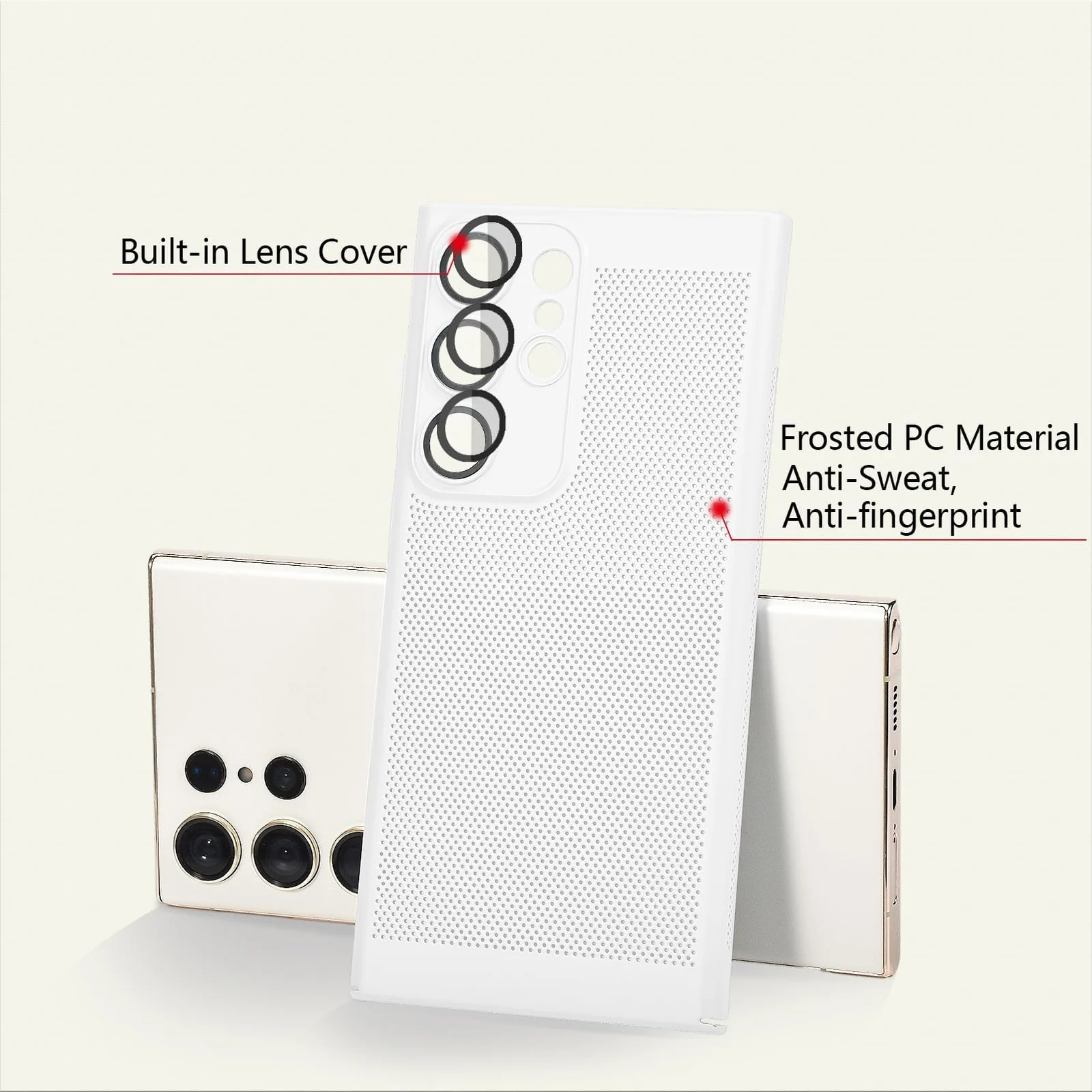 DL3 Mobilak Heat-Dissipation Hard PC Case with Built-In Camera Lens Protector for Samsung Galaxy S22 Ultra - White