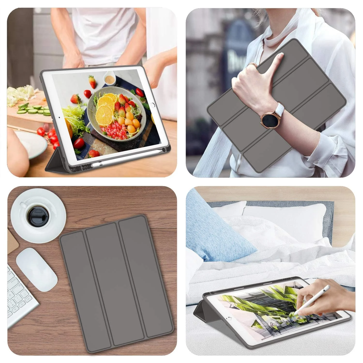 DL3 Mobilak Case For iPad 9.7-inch, (2018/2017), iPad Pro 9.7 Inch 2016, iPad Air 2nd/1st Smart Cover with Pencil Holder and Soft Silicone Back, Full Body Protection, Auto Wake/Sleep - Space Gray