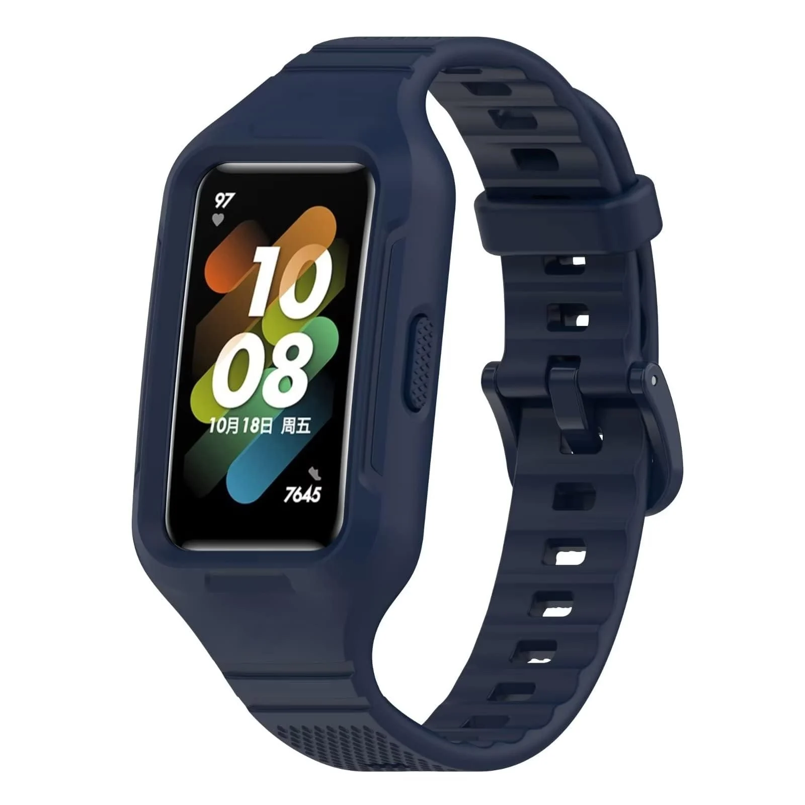 DL3 Mobilak Strap Compatible with Huawei Band 10/9/8/7/6/6 Pro, Adjustable Replacement Strap - Silicone Replacement Wrist Strap With Built-in Case Cover For Honor Band 6/7 - Black - Blue