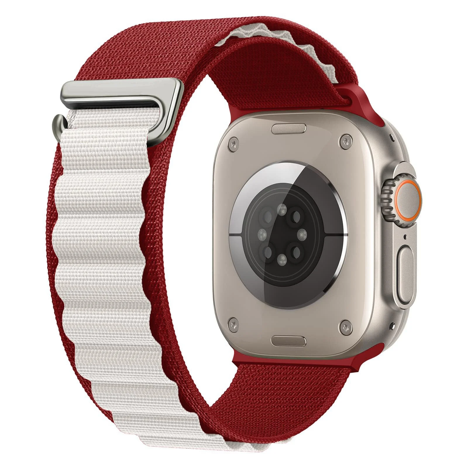 Apple Watch Ultra 2 / Ultra 49MM 45MM 44MM 42MM — DL3 Mobilak Trail/Alpine Loop Nylon Band Compatible with Apple Watch Ultra 2/Ultra Band 49mm 45mm 44mm 42mm, Adjustable with Metal C-Hook Strap for iWatch Ultra Series 9/8/7/6/5/4/3/2/1/SE2/SE - Red White